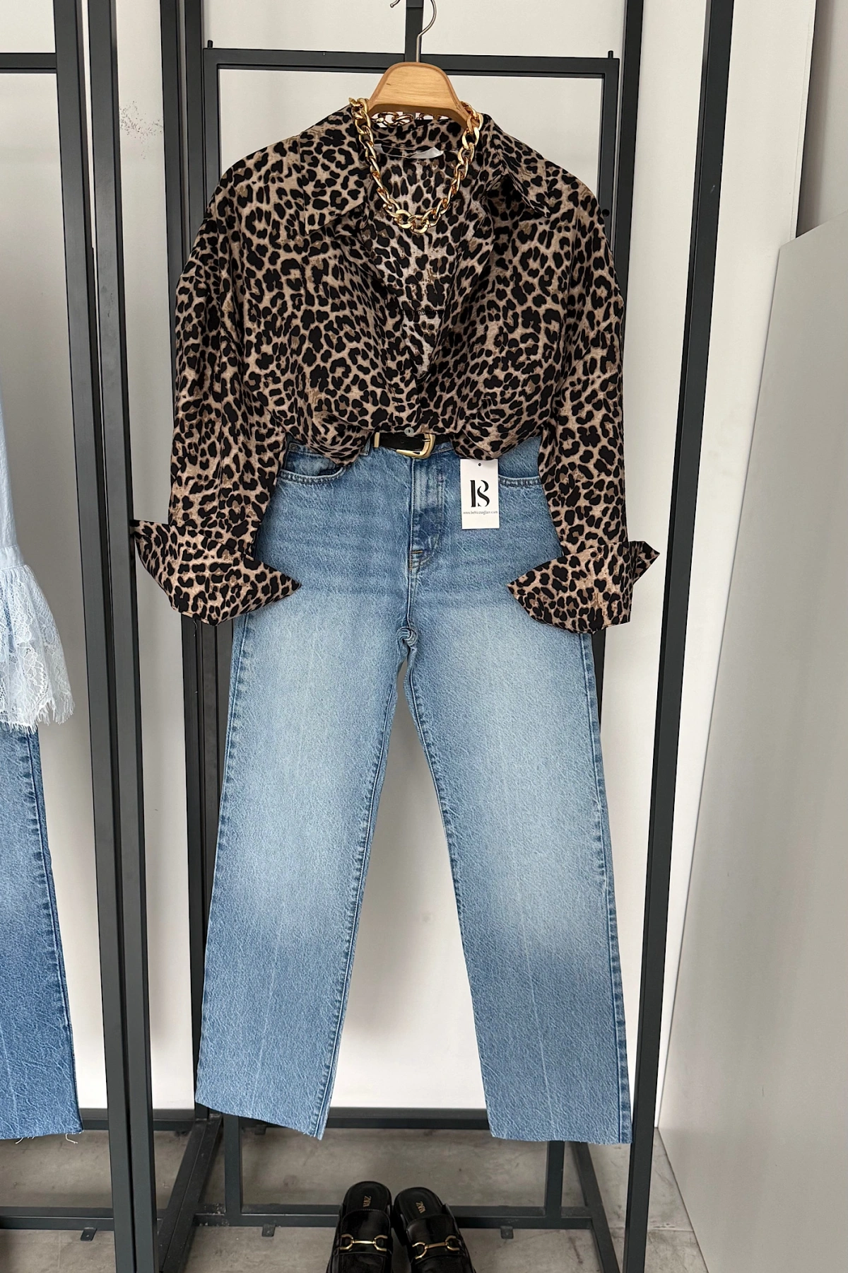 Leopar Desen Javanez Gömlek Siyah