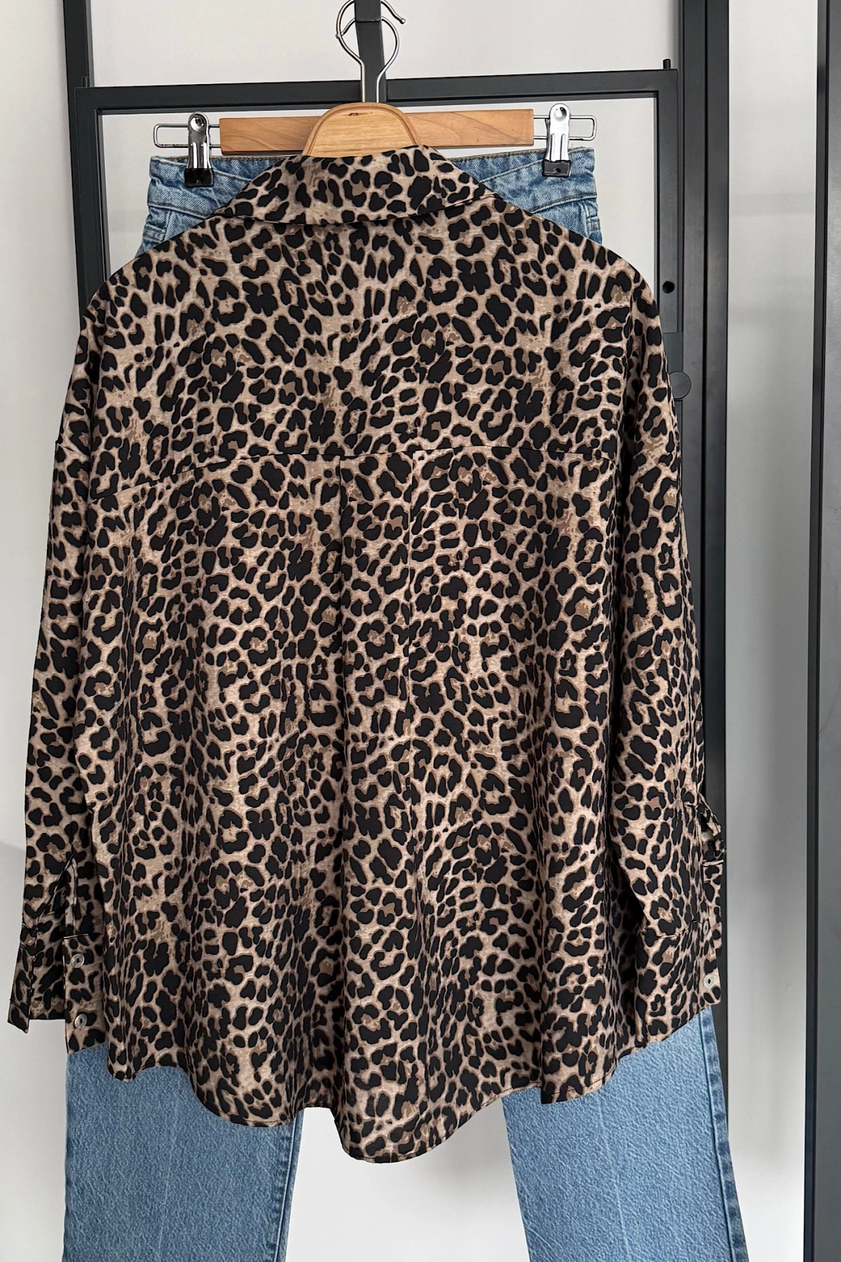 Leopar Desen Javanez Gömlek Siyah