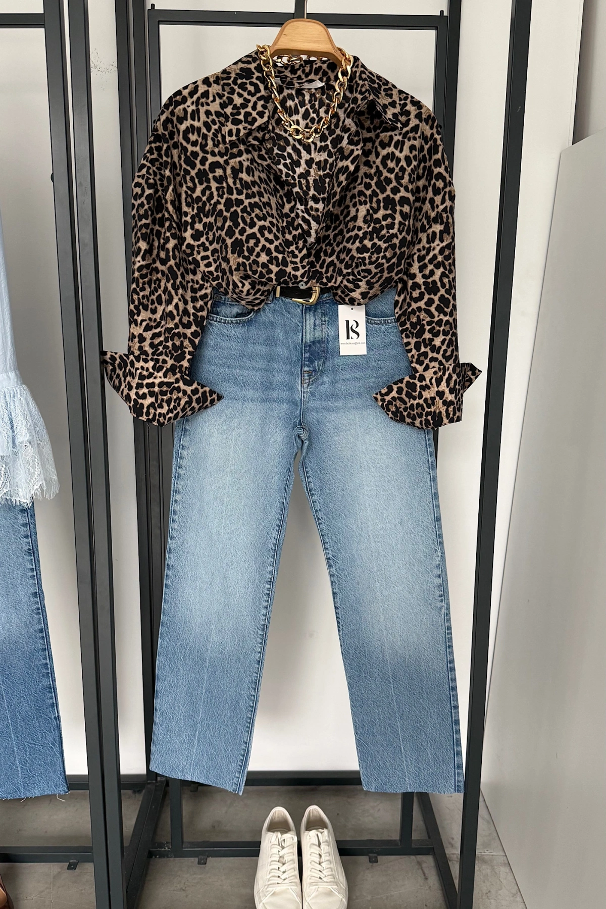 Leopar Desen Javanez Gömlek Siyah