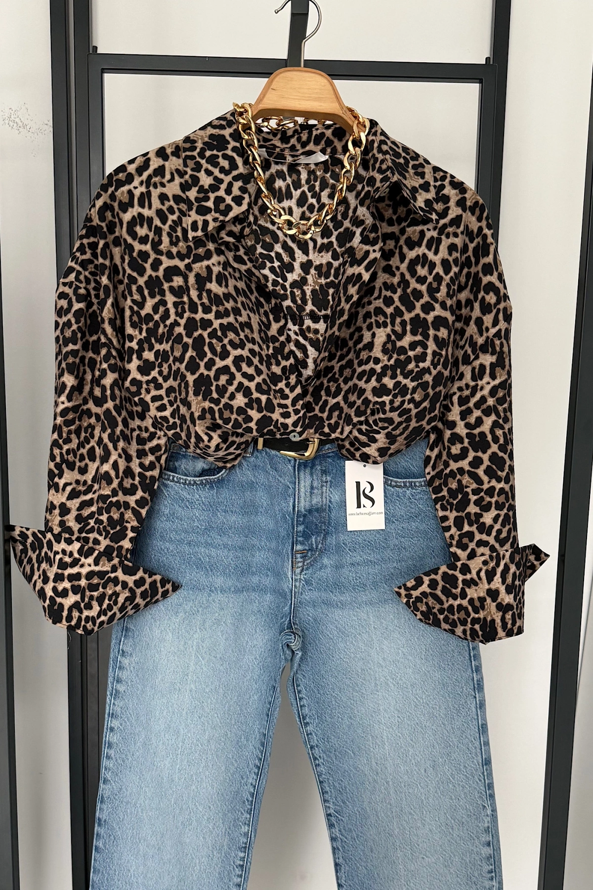 Leopar Desen Javanez Gömlek Siyah