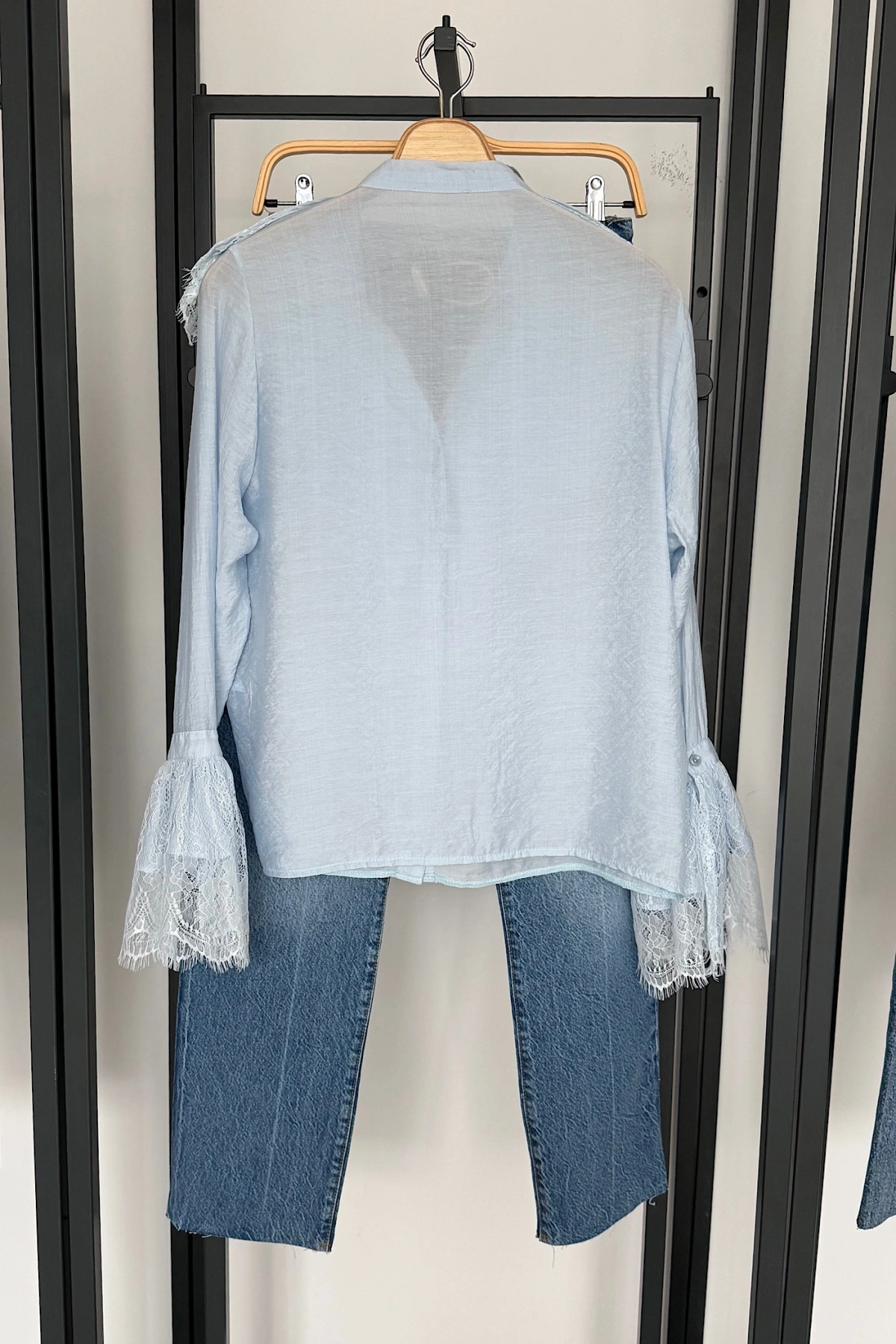 Dantelli Fransız Gömlek Mavi