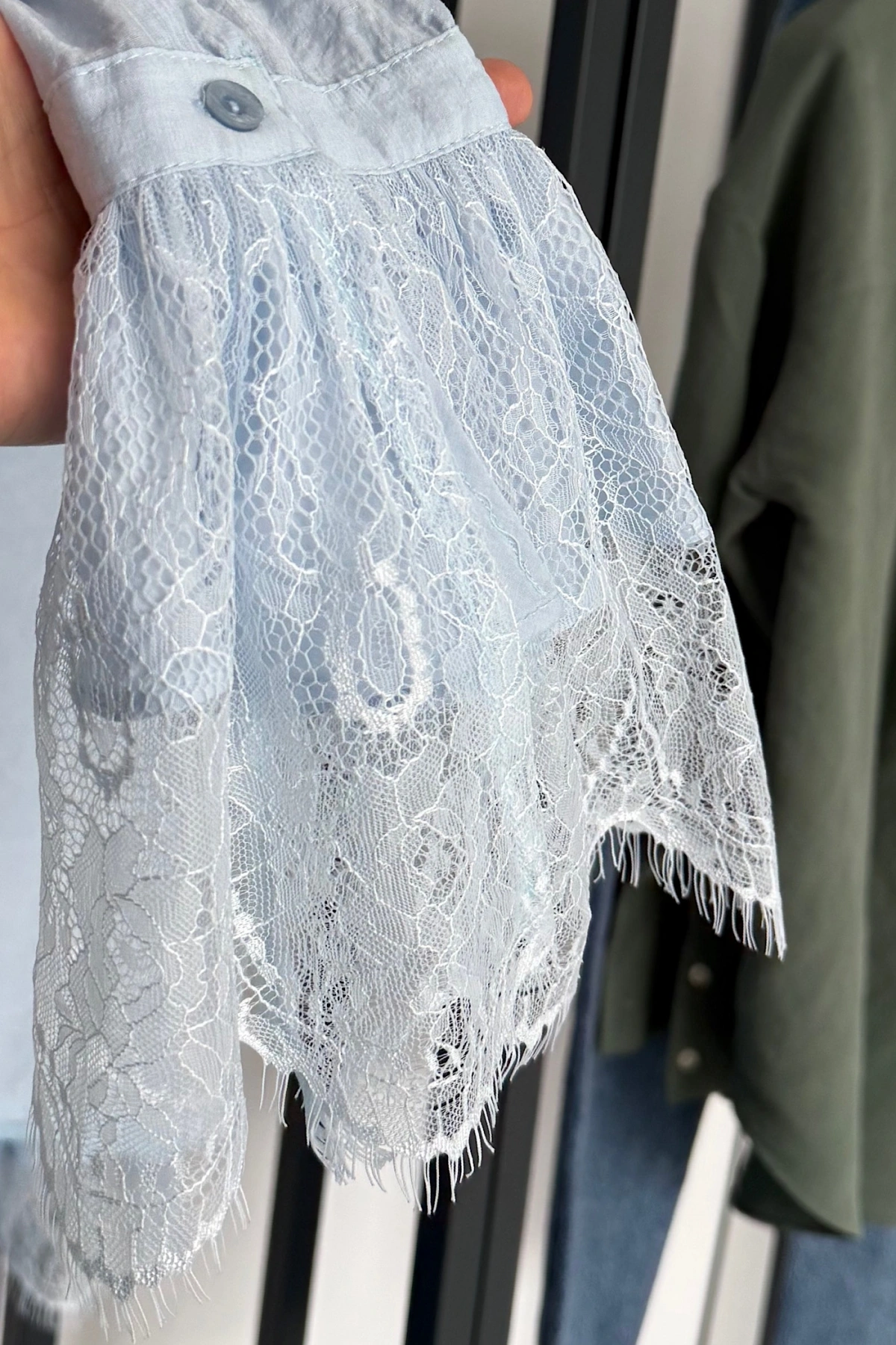 Dantelli Fransız Gömlek Mavi