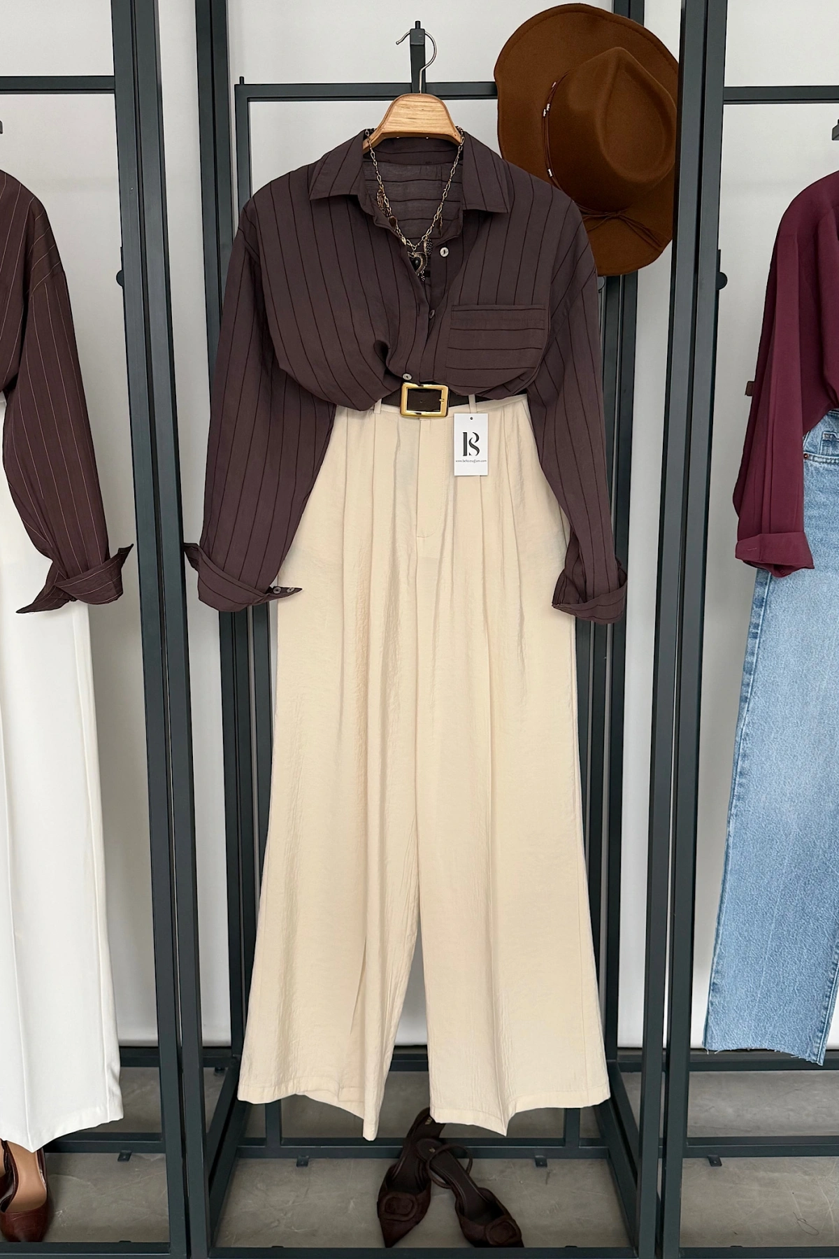 Bs Pile Detaylı Modal Pantolon Krem