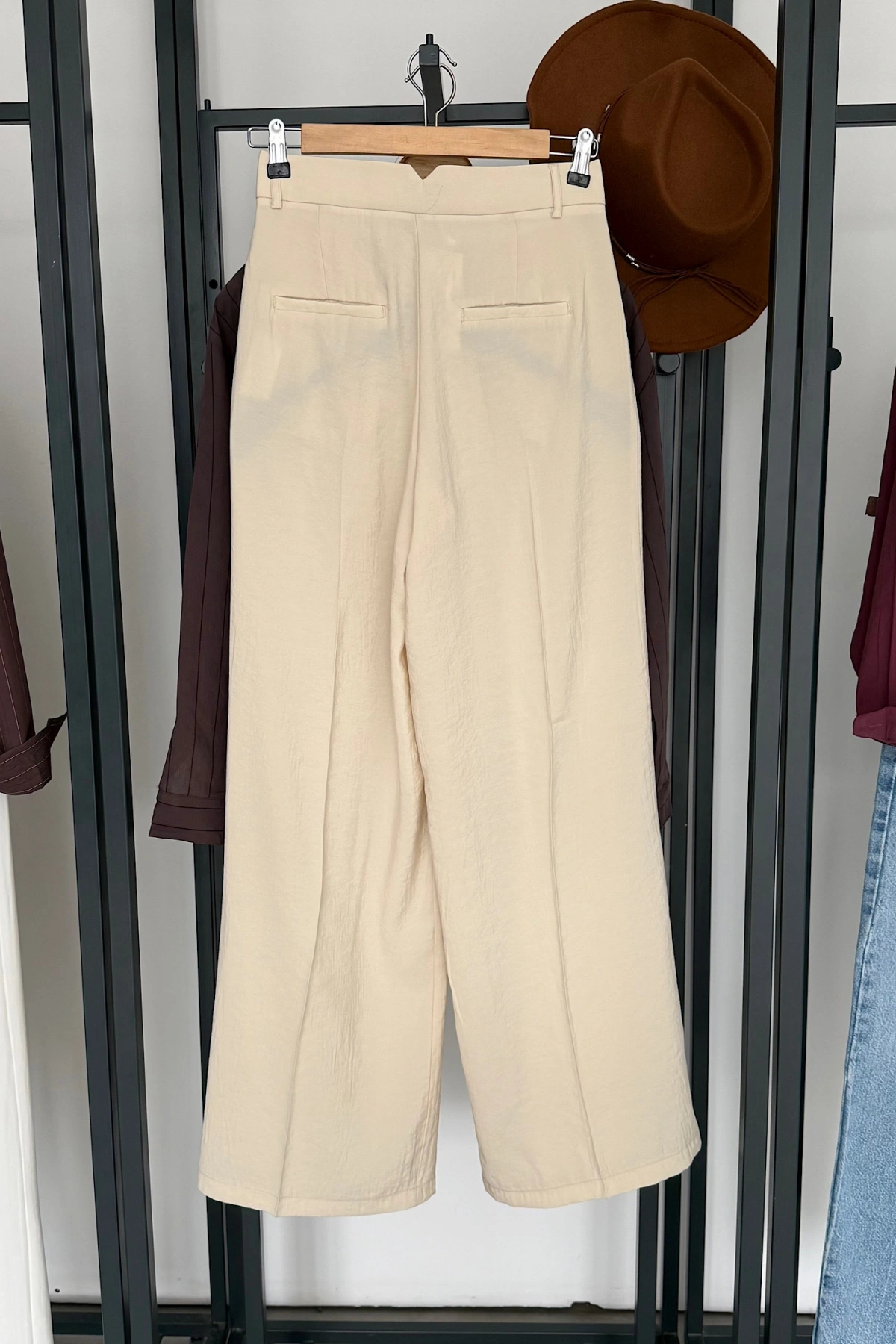 Bs Pile Detaylı Modal Pantolon Krem