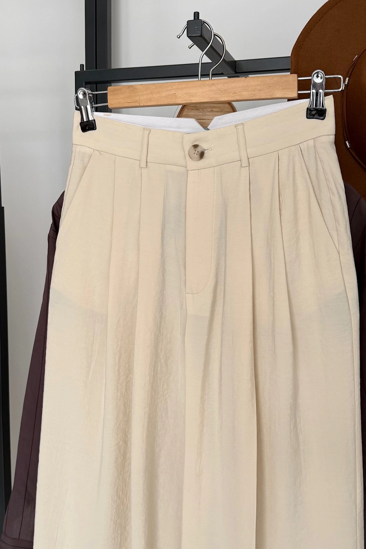 Bs Pile Detaylı Modal Pantolon Krem