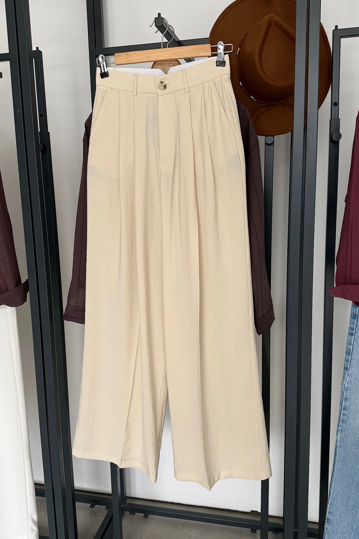 Bs Pile Detaylı Modal Pantolon Krem