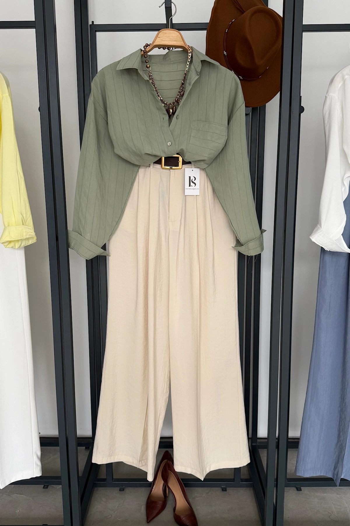 Bs Pile Detaylı Modal Pantolon Krem