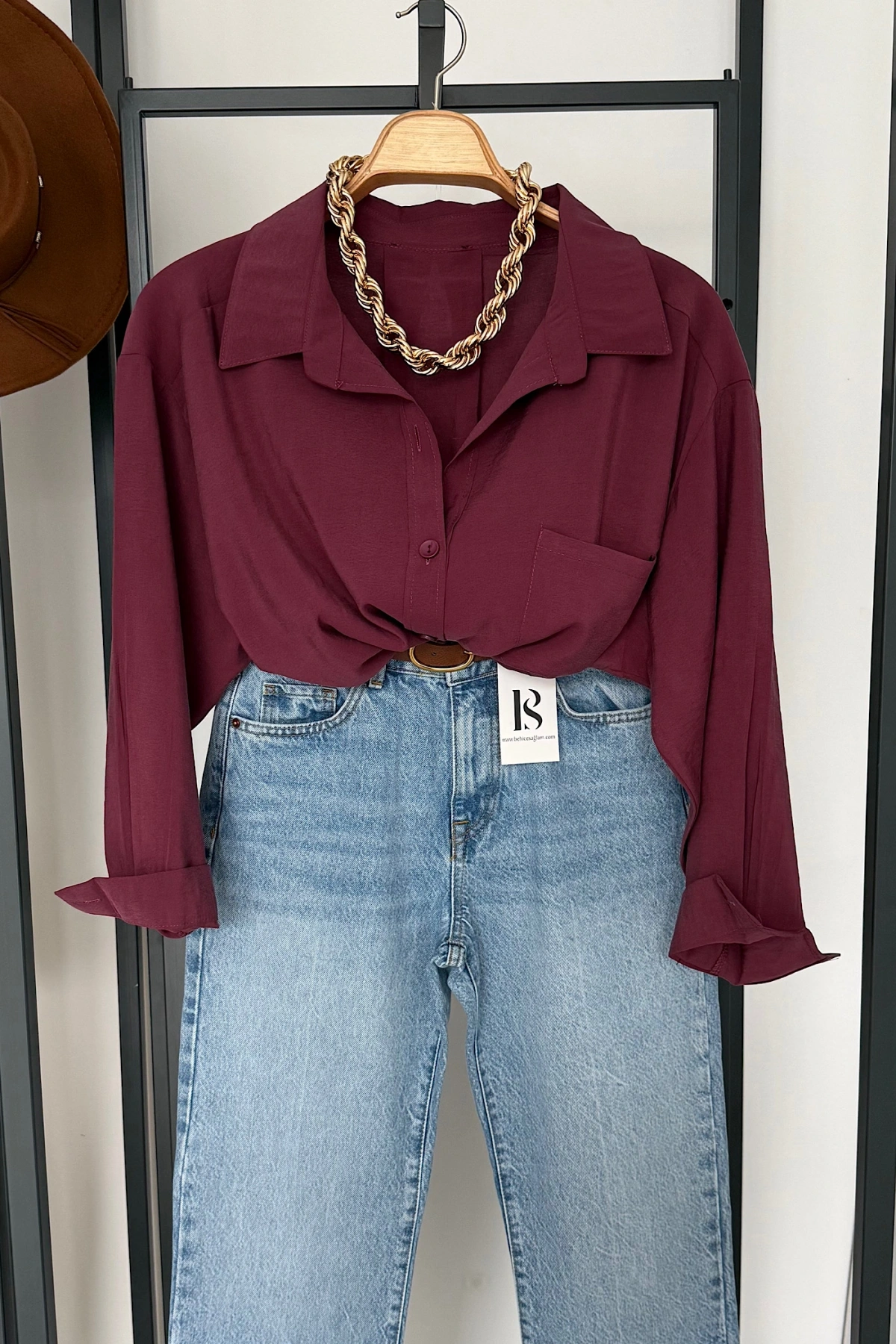 Tek Cep Oversize Gömlek Mürdüm