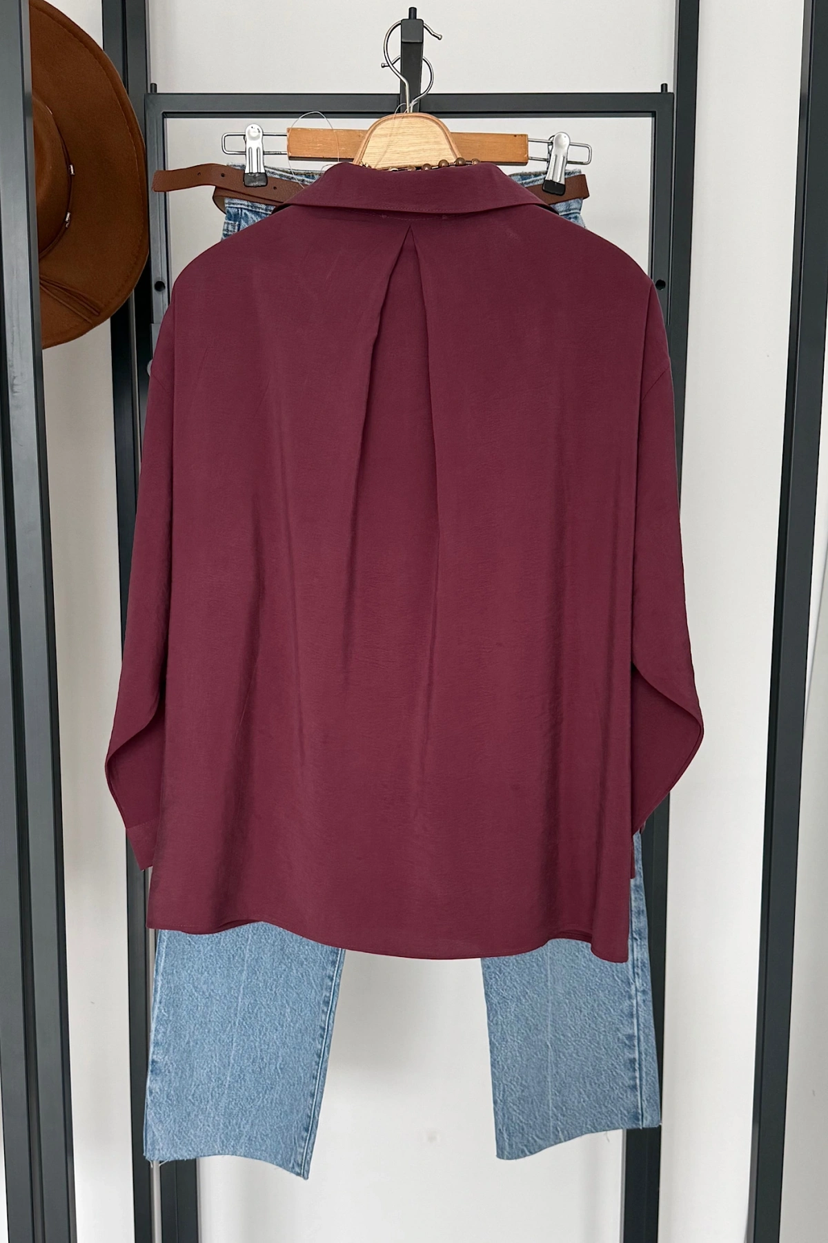 Tek Cep Oversize Gömlek Mürdüm