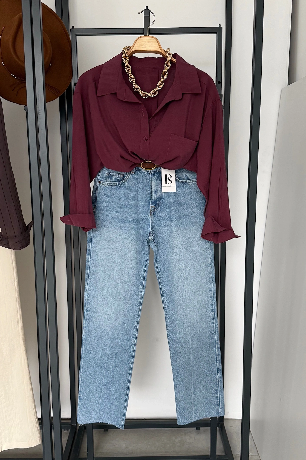 Tek Cep Oversize Gömlek Mürdüm