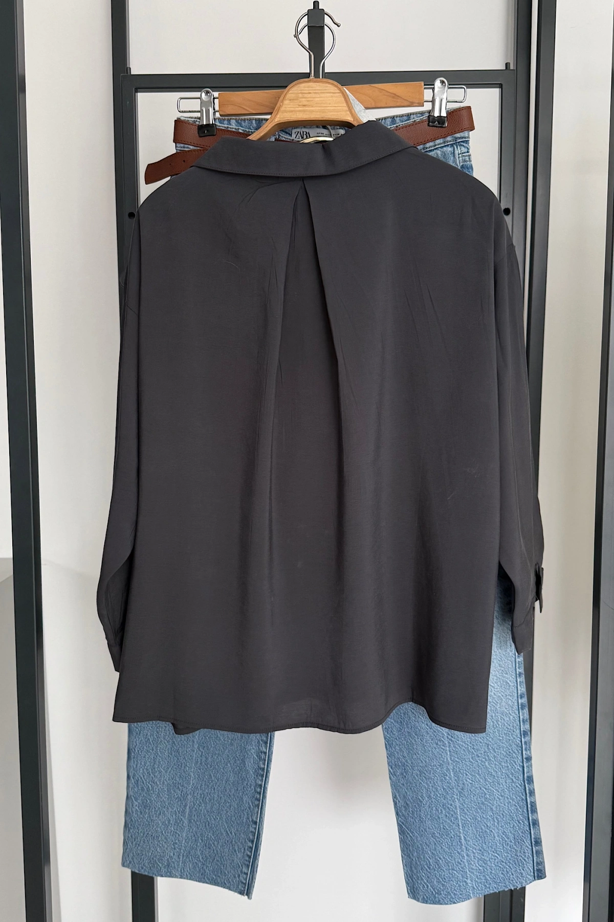 Tek Cep Oversize Gömlek Füme