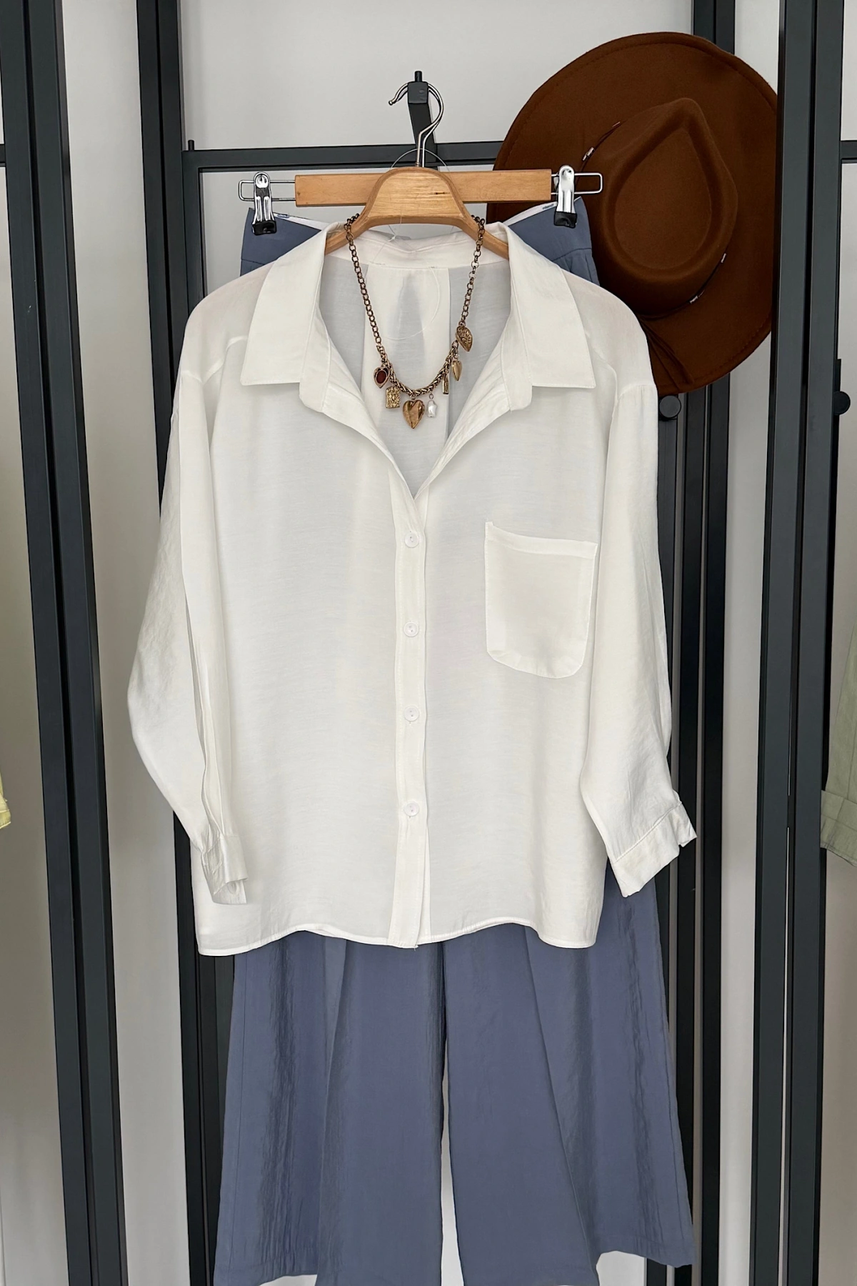 Tek Cep Oversize Gömlek Ekru