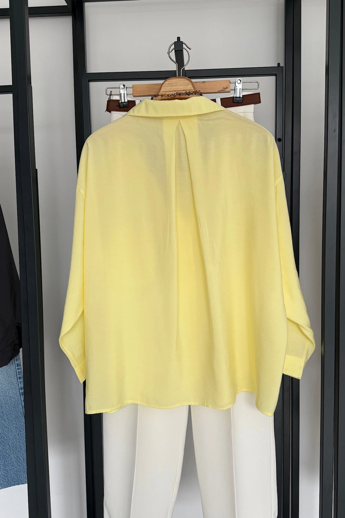 Tek Cep Oversize Gömlek Sarı
