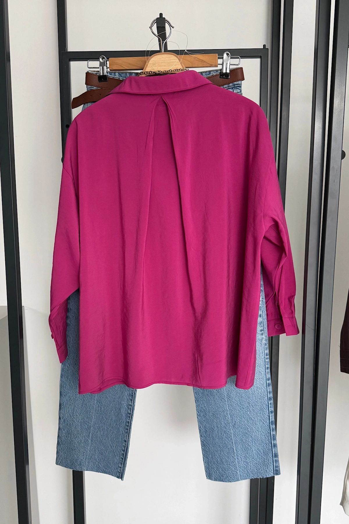 Tek Cep Oversize Gömlek Fuşya