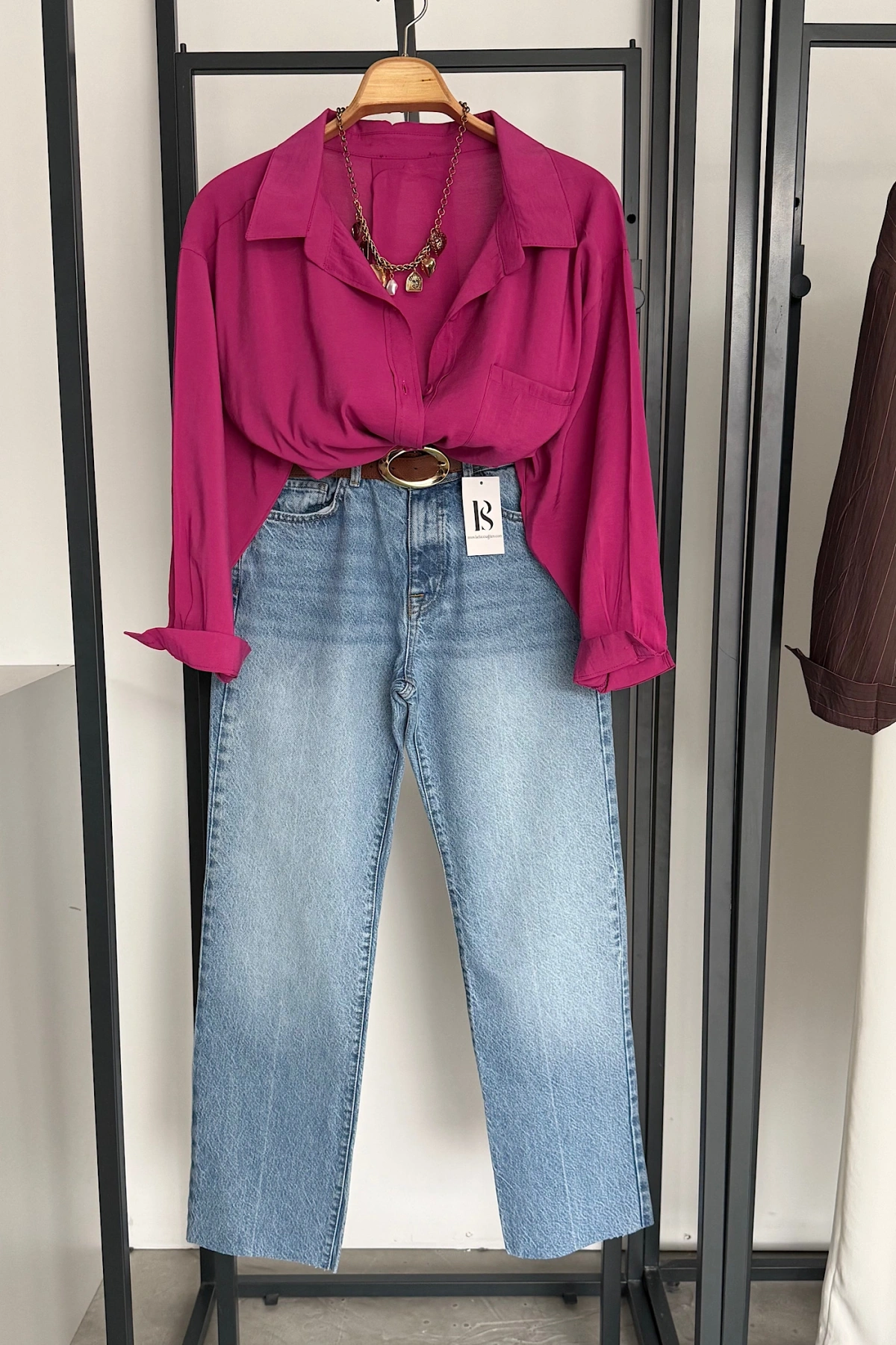 Tek Cep Oversize Gömlek Fuşya