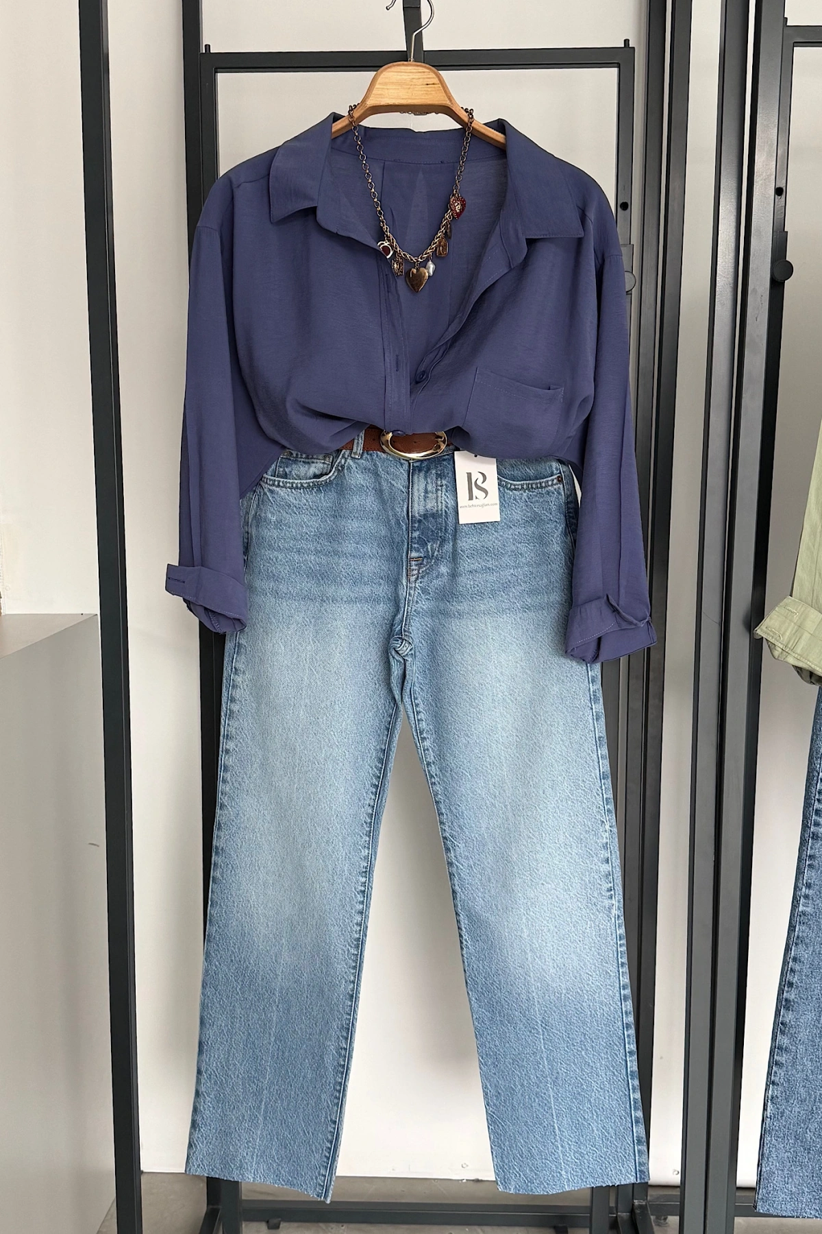 Tek Cep Oversize Gömlek Lacivert