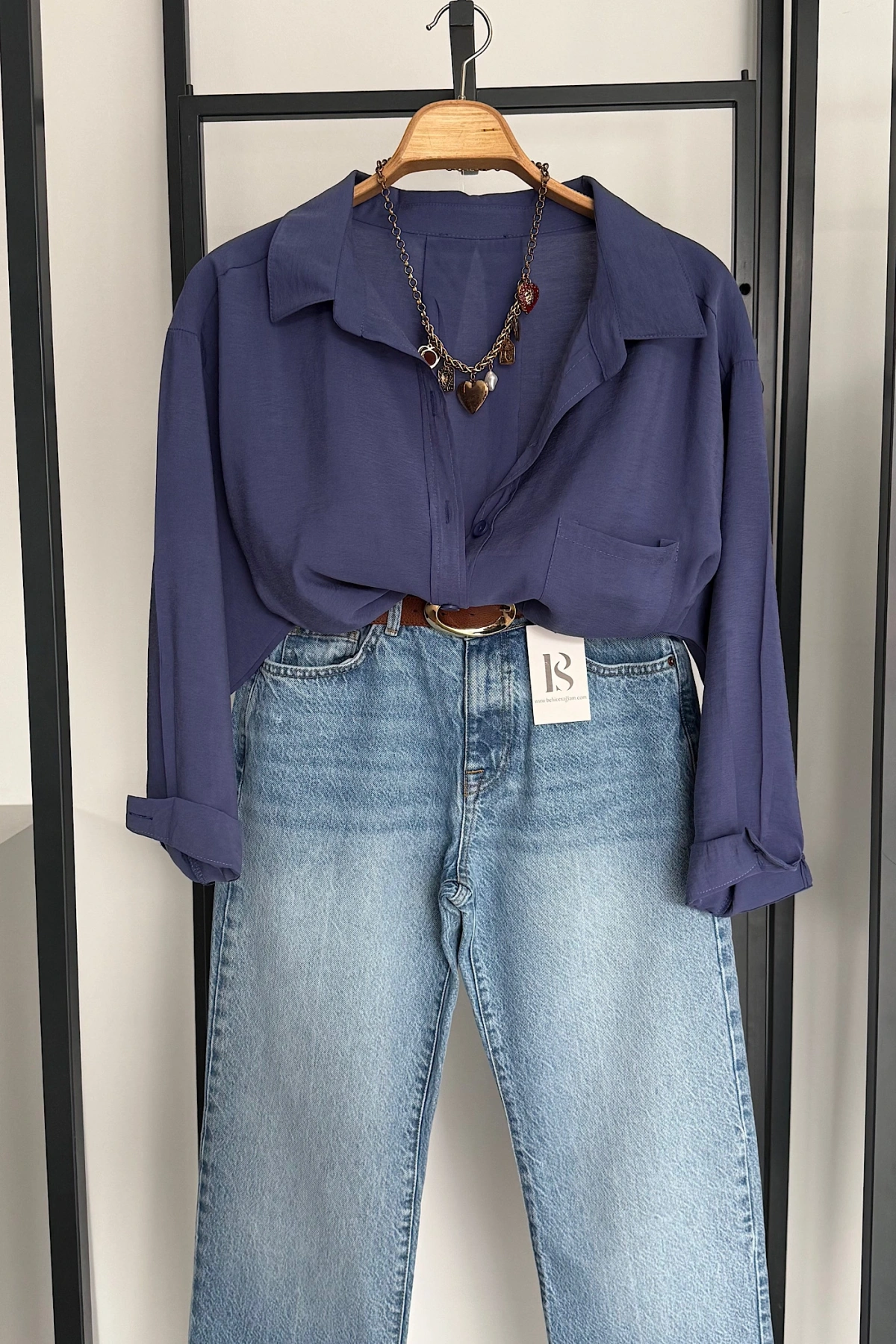 Tek Cep Oversize Gömlek Lacivert