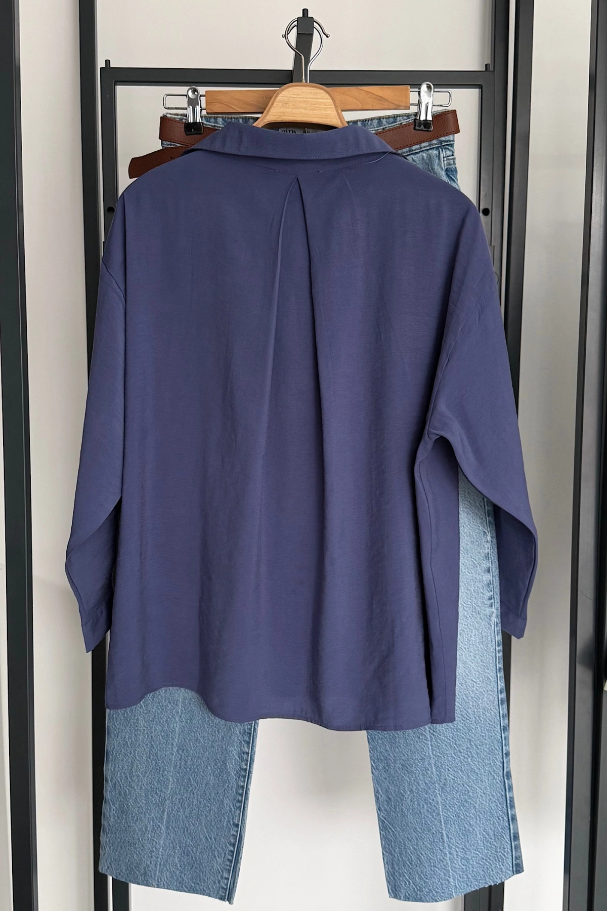 Tek Cep Oversize Gömlek Lacivert