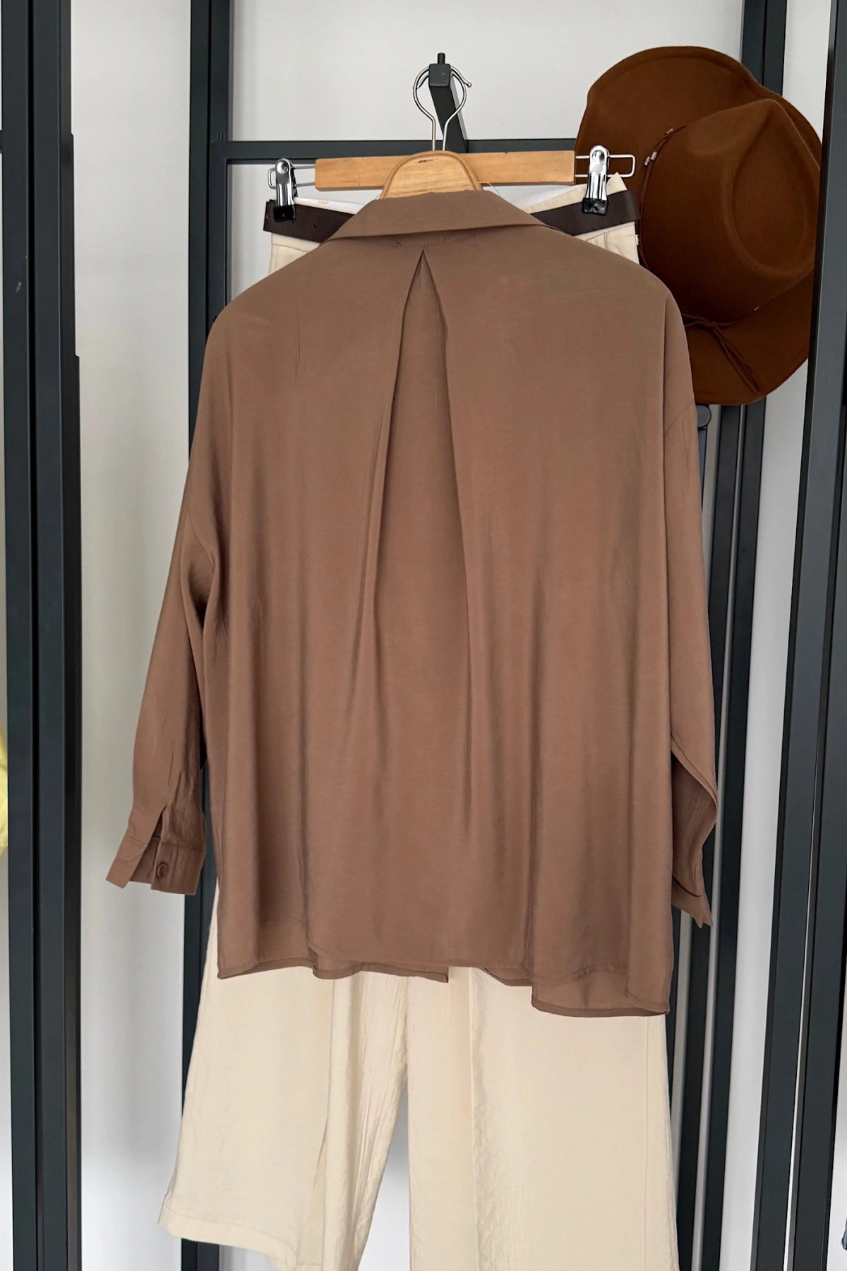 Tek Cep Oversize Gömlek Camel