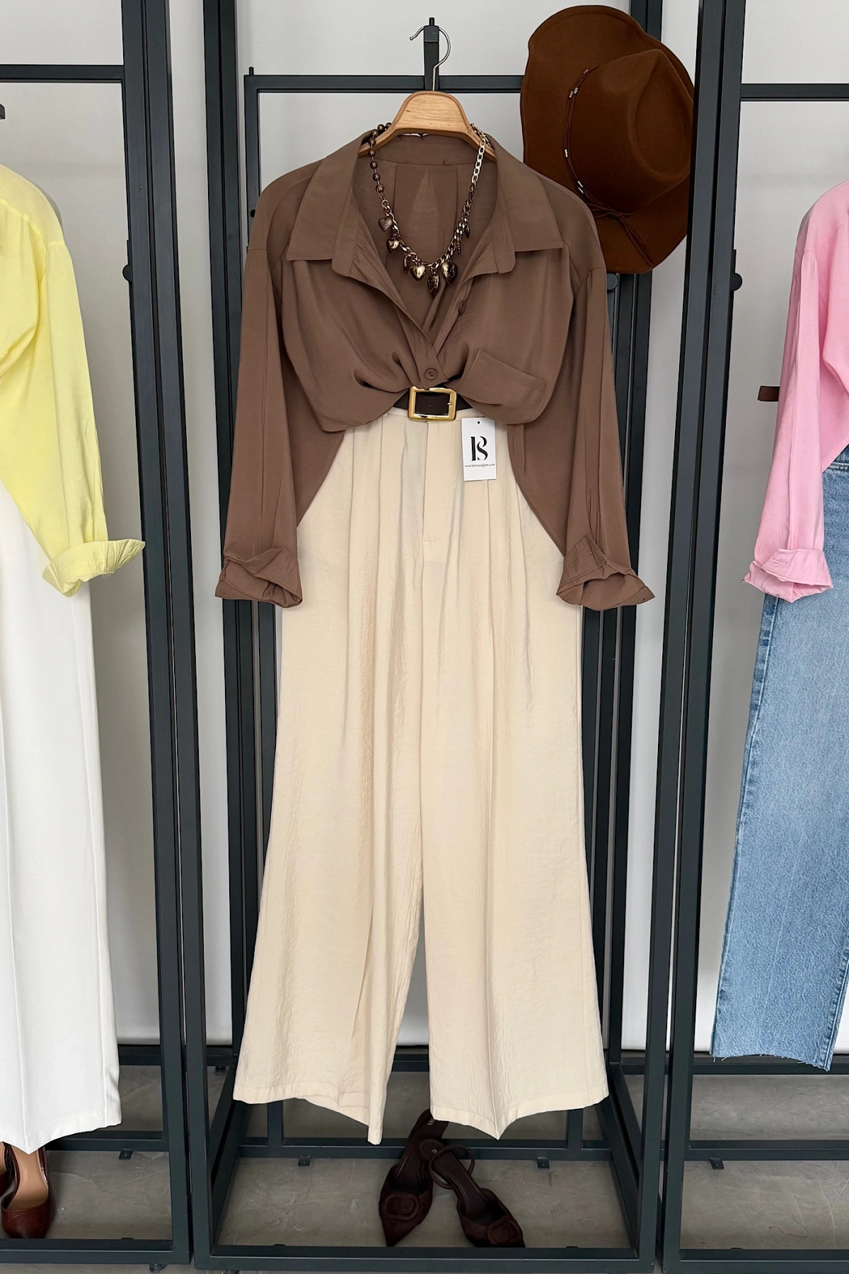 Tek Cep Oversize Gömlek Camel