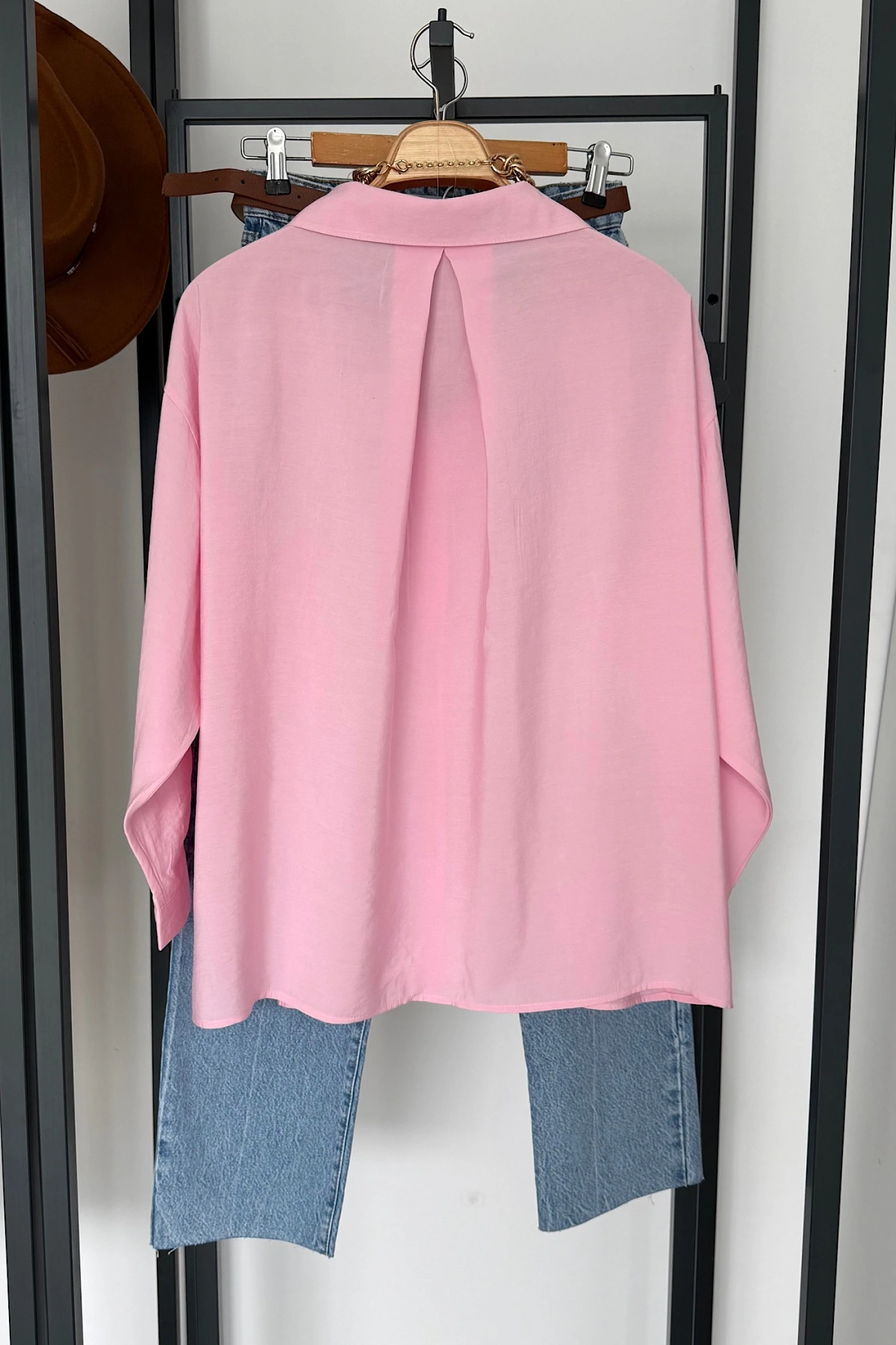 Tek Cep Oversize Gömlek Pembe