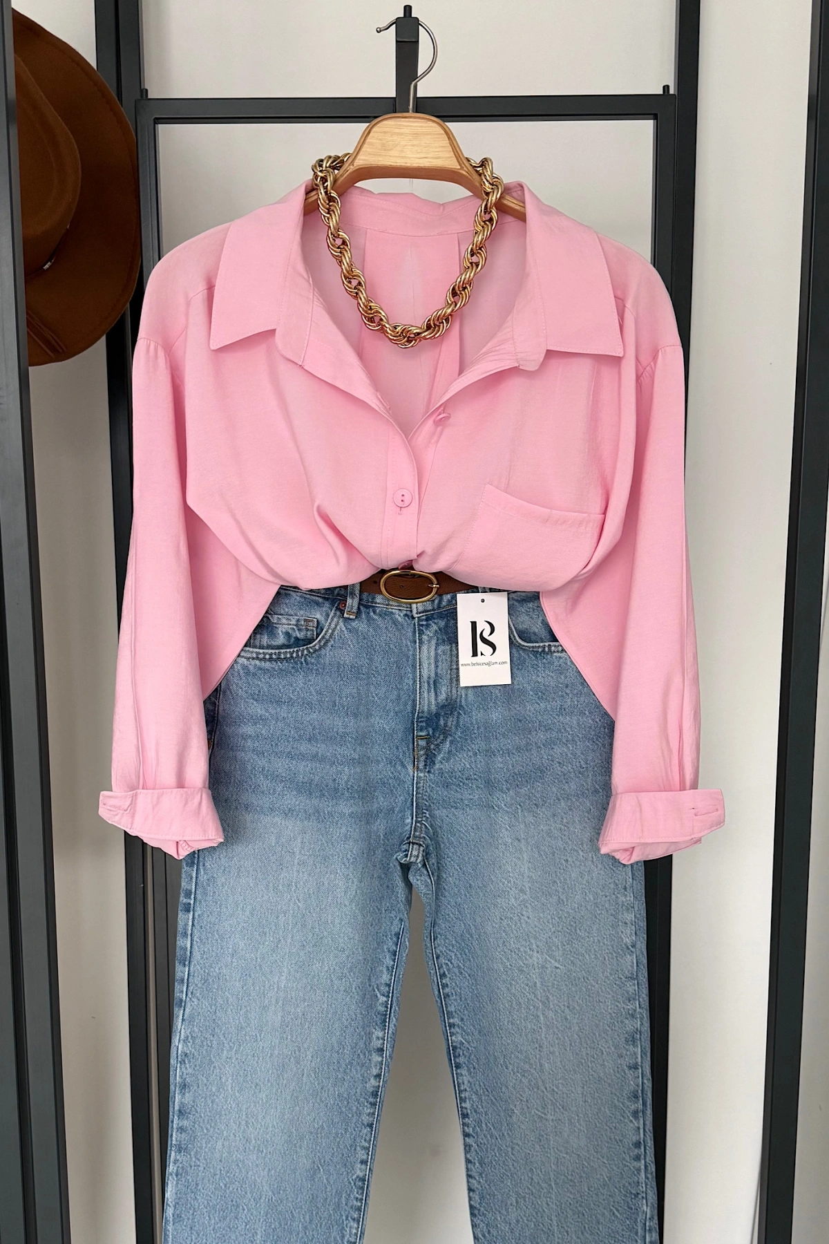 Tek Cep Oversize Gömlek Pembe