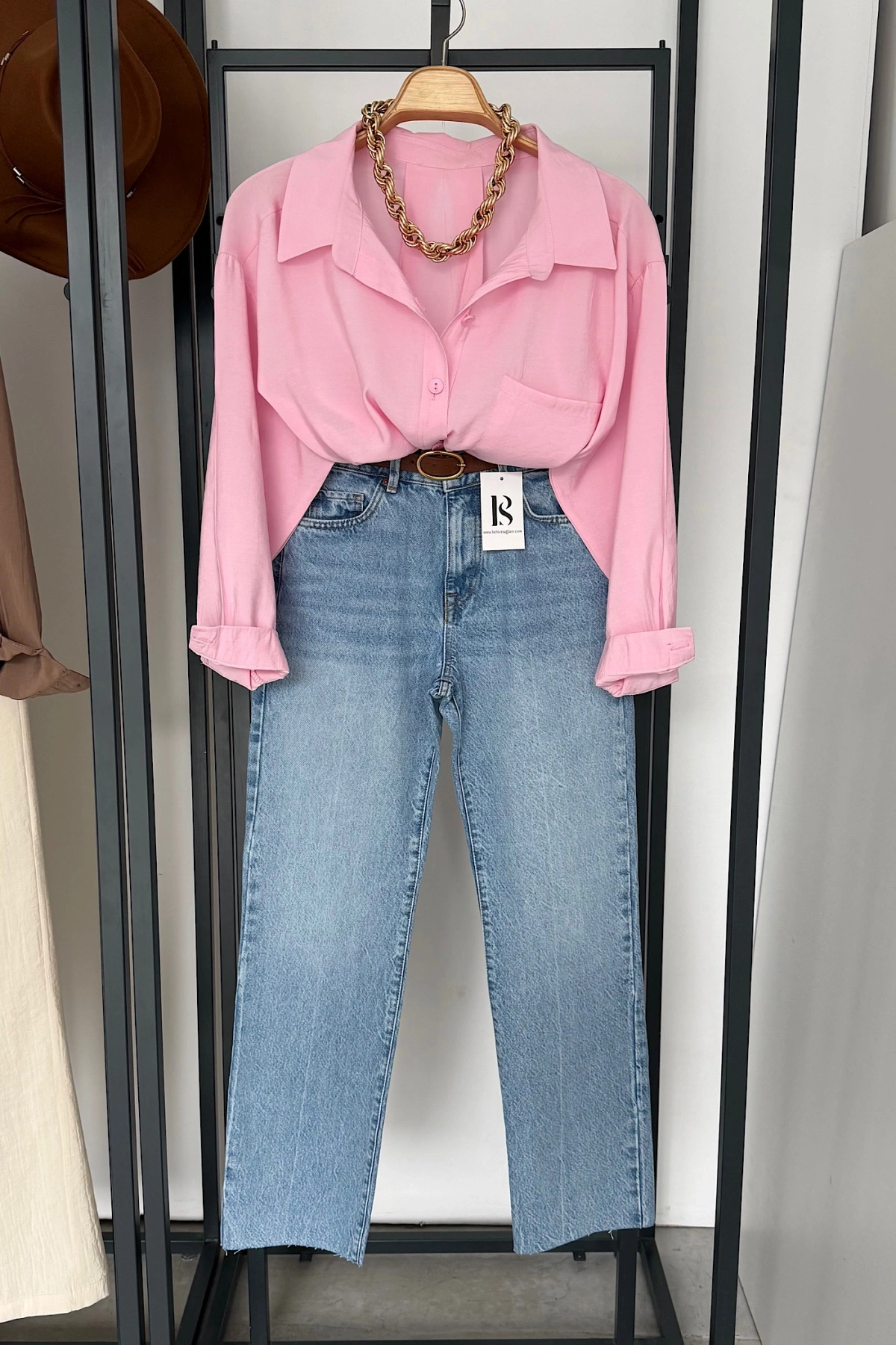 Tek Cep Oversize Gömlek Pembe