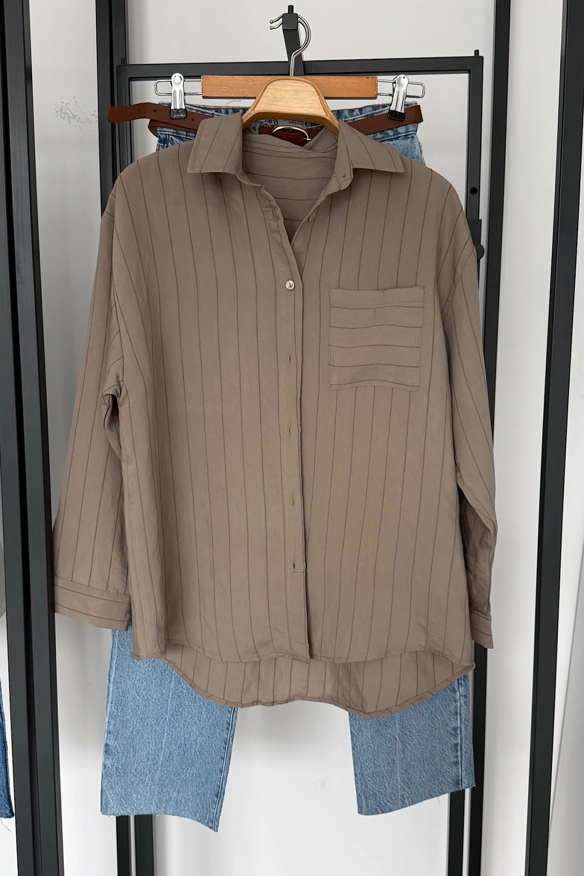 Bs Tek Cepli Dokumalı Gömlek Taş