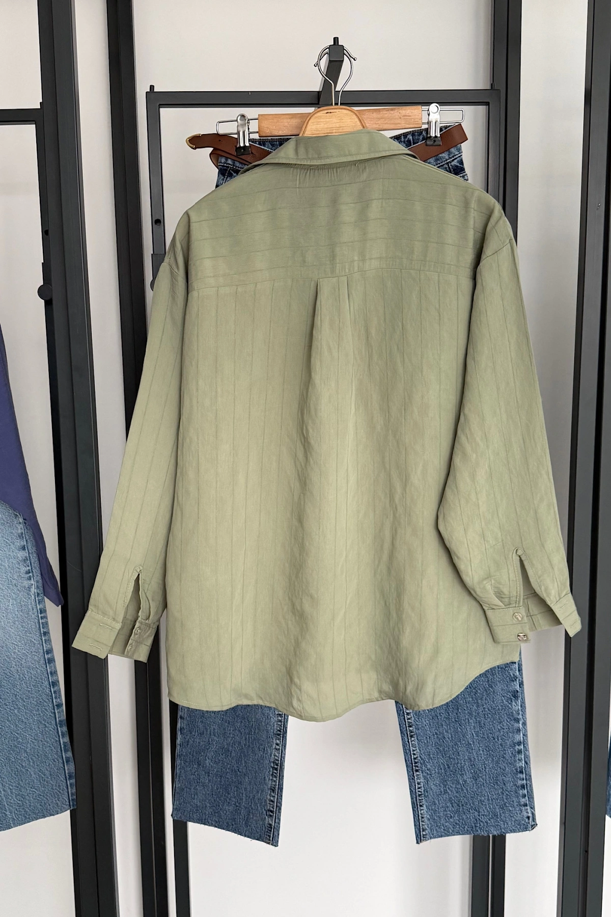 Bs Tek Cepli Dokumalı Gömlek Haki