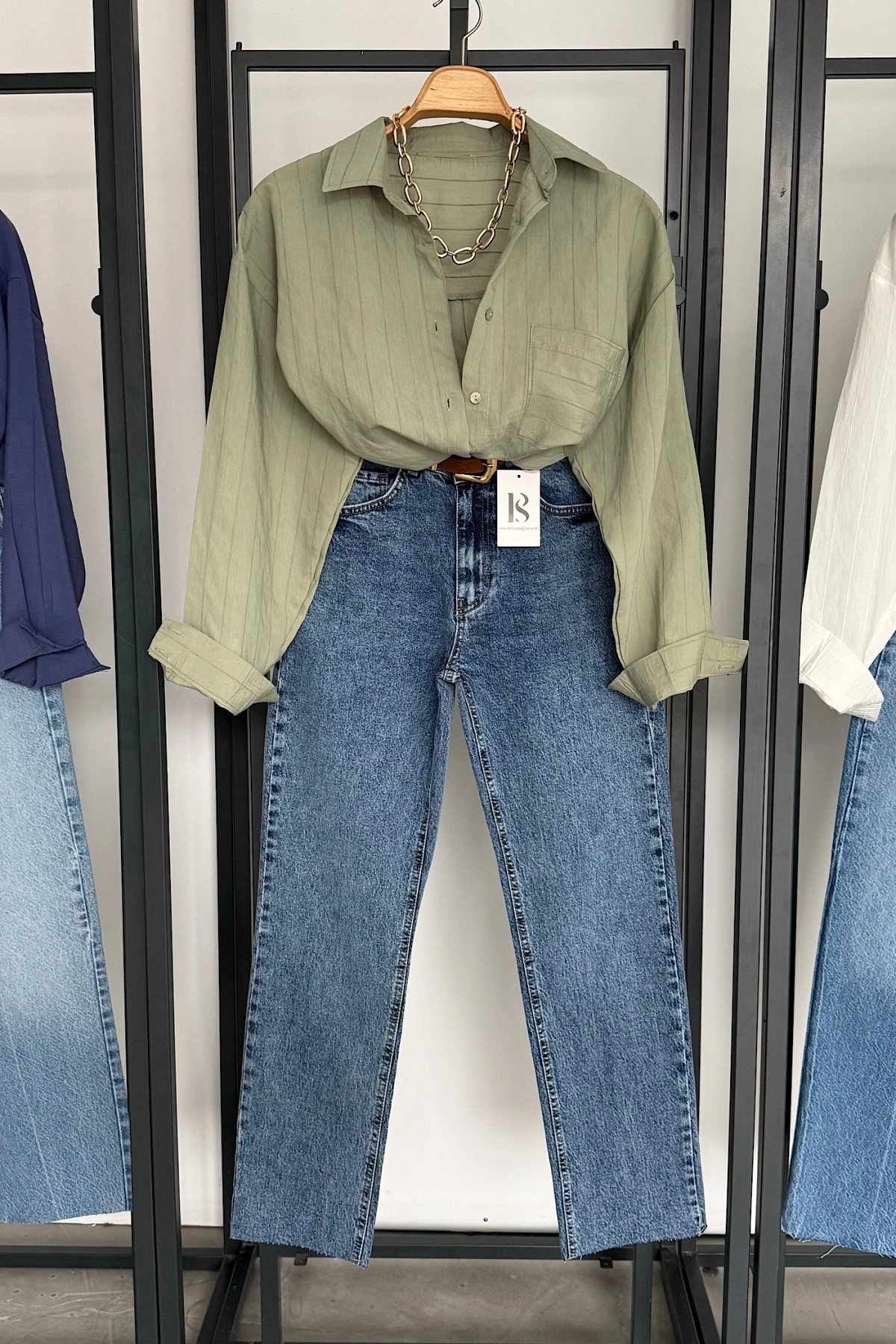 Bs Tek Cepli Dokumalı Gömlek Haki