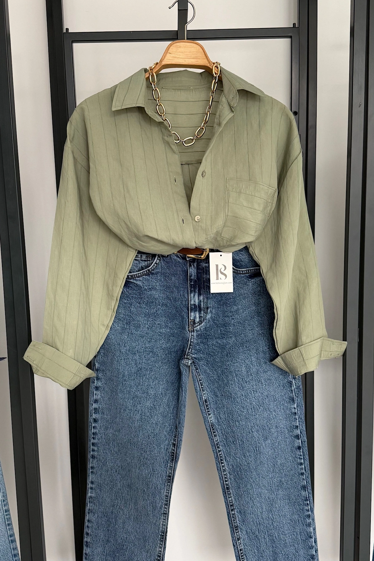 Bs Tek Cepli Dokumalı Gömlek Haki