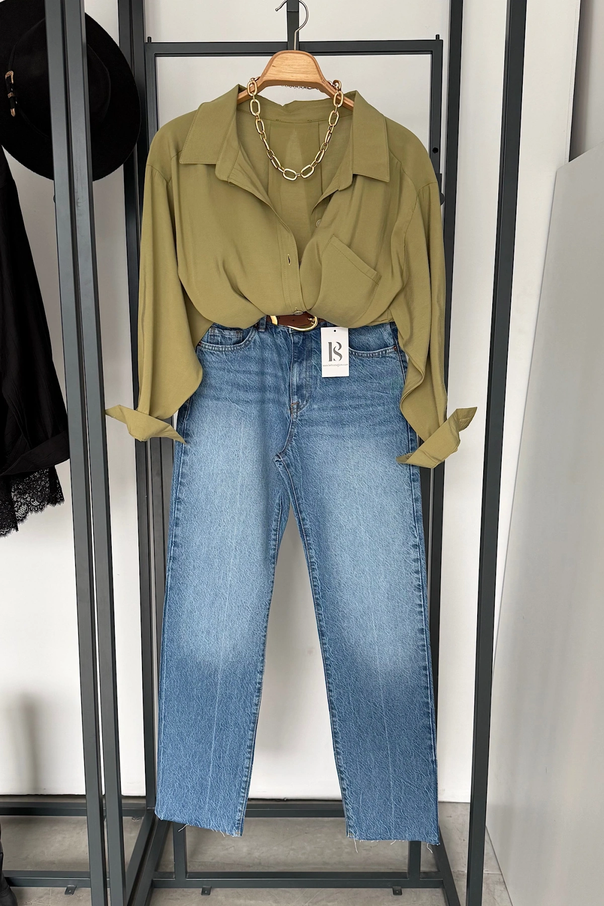 Tek Cep Oversize Gömlek Yağ Yeşili