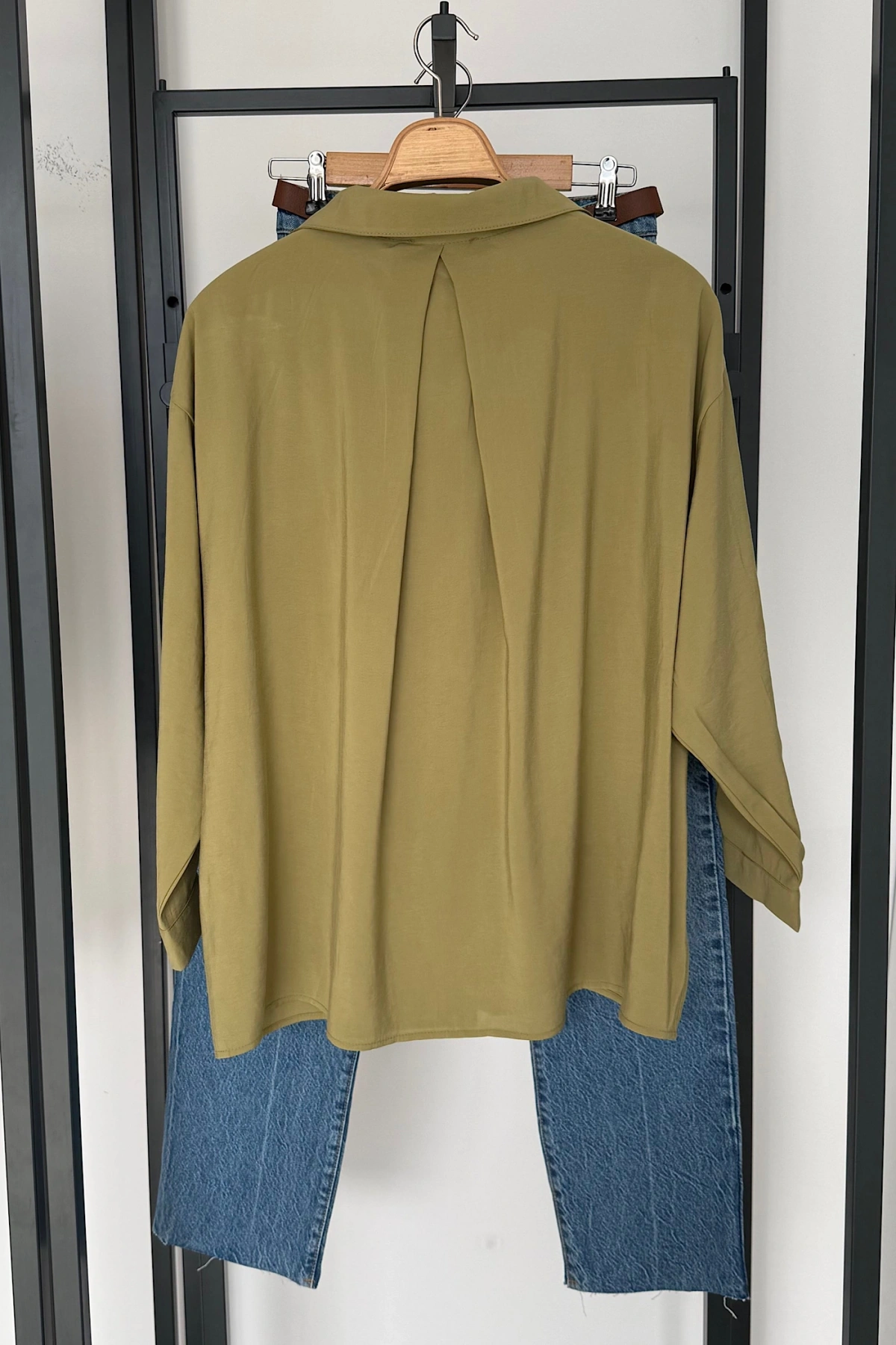 Tek Cep Oversize Gömlek Yağ Yeşili