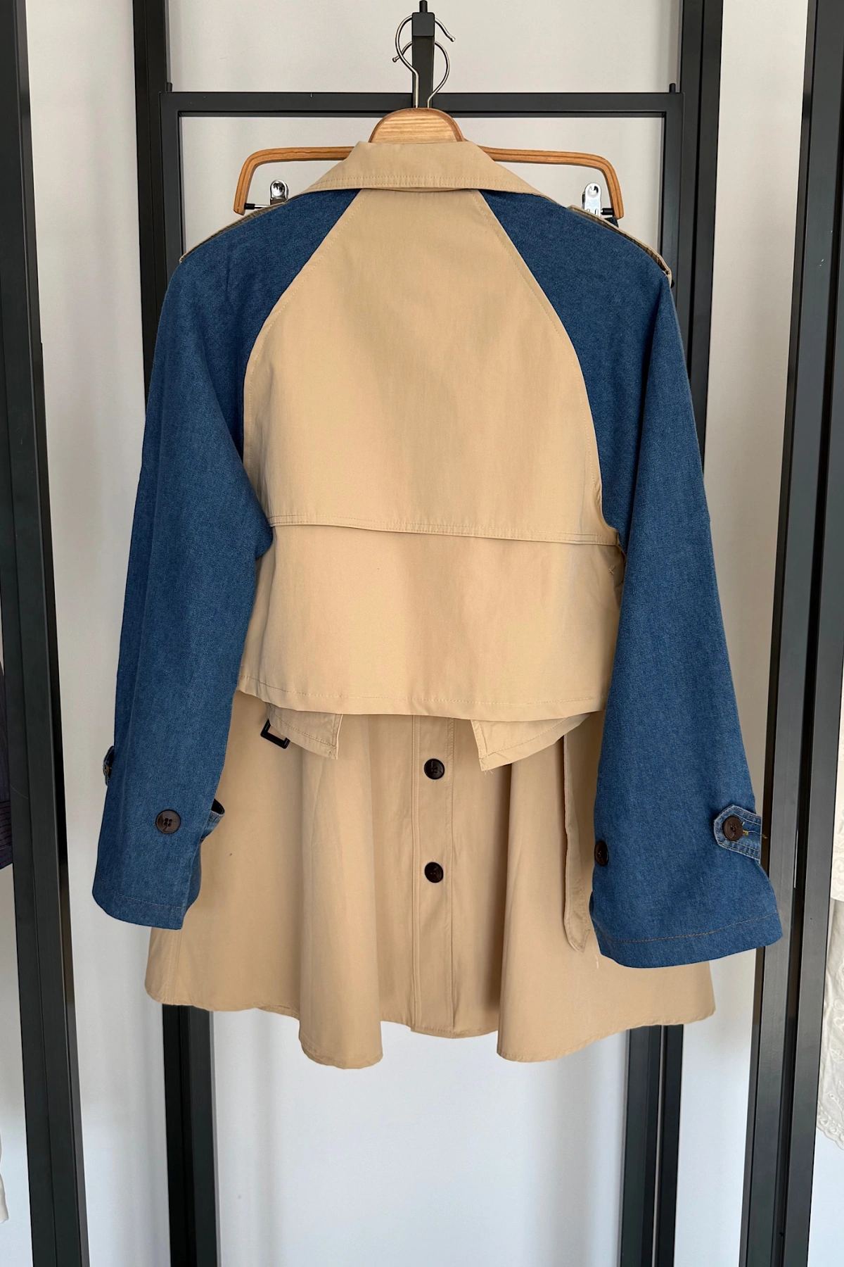 Kot Detaylı Etek Ceket Takım Krem