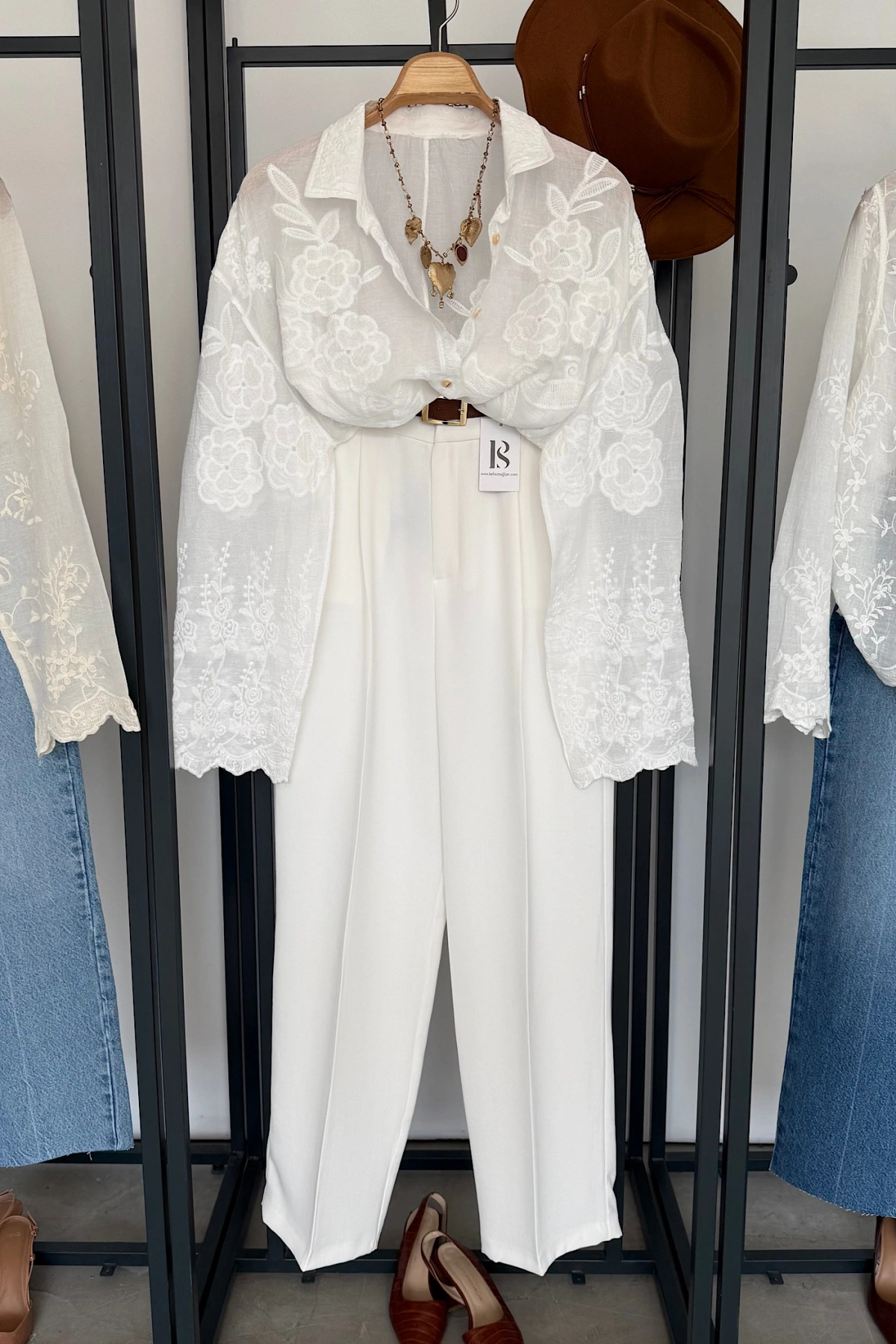 Luka Nakışlı Premium Gömlek Ekru