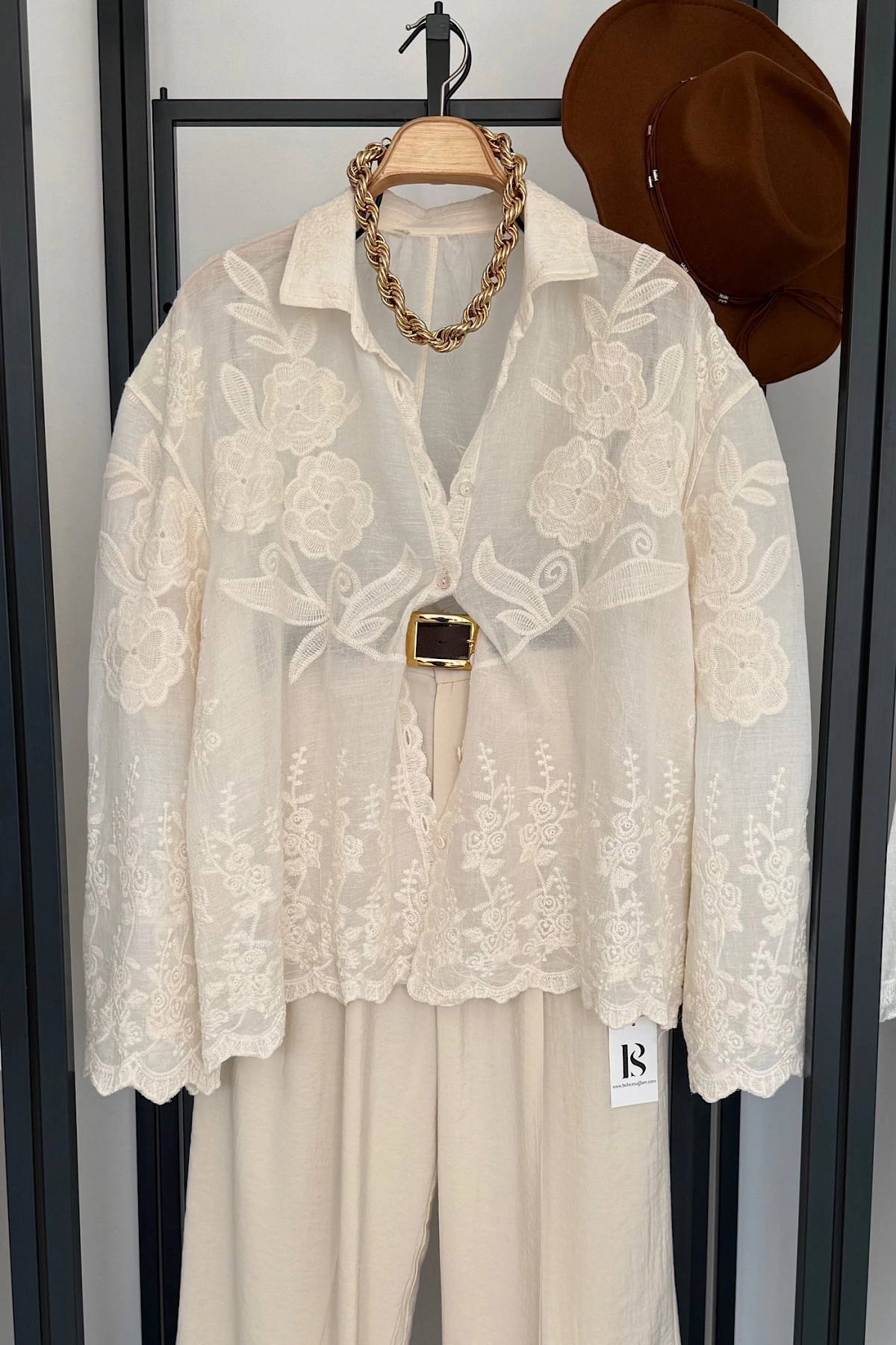 Luka Nakışlı Premium Gömlek Natural