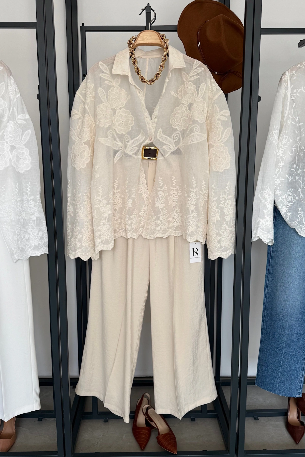 Luka Nakışlı Premium Gömlek Natural