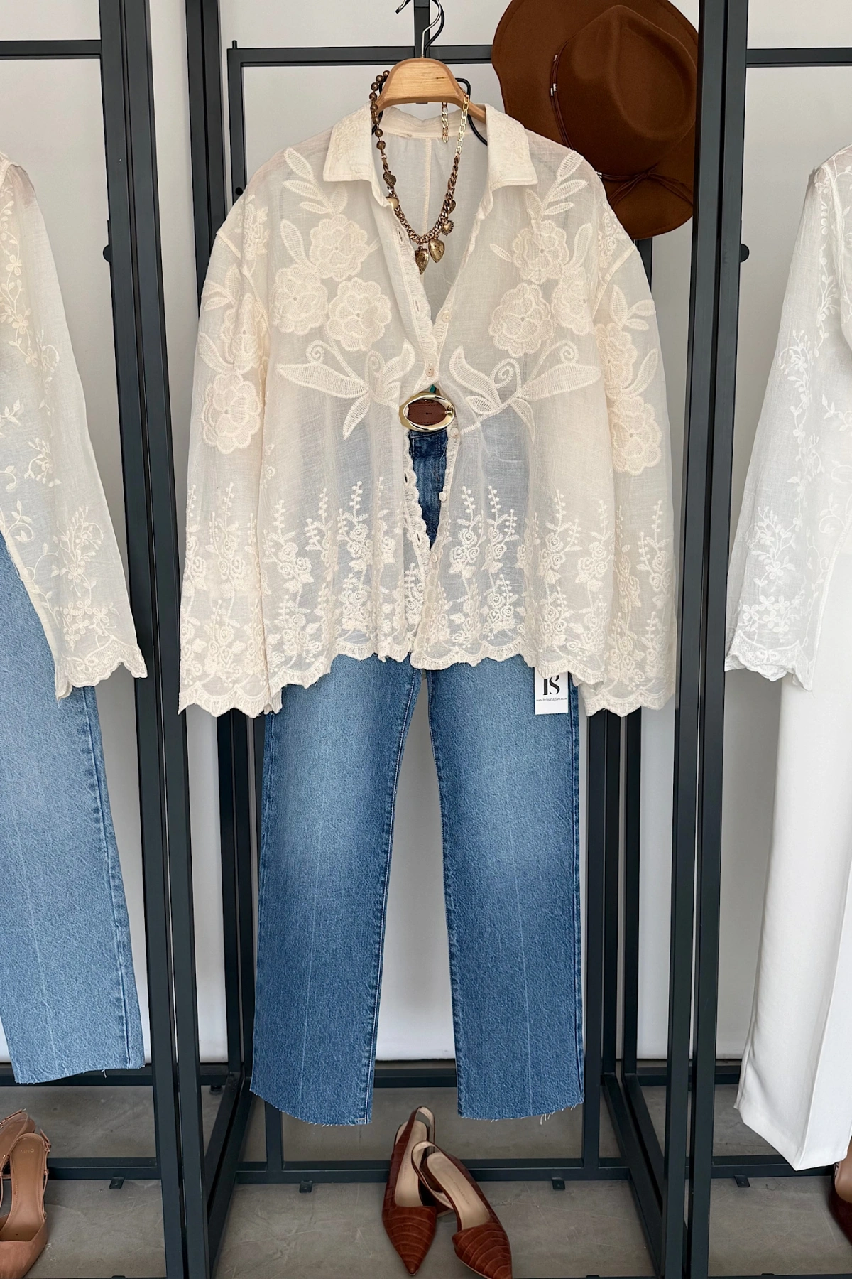 Luka Nakışlı Premium Gömlek Natural