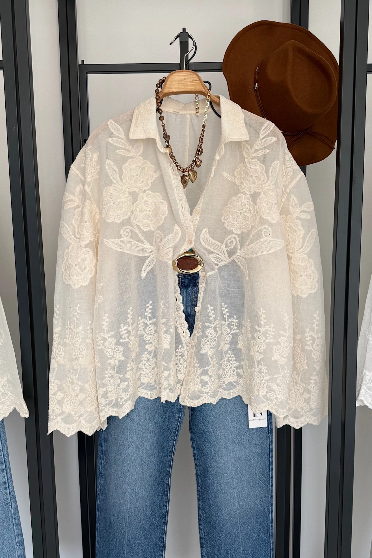 Luka Nakışlı Premium Gömlek Natural