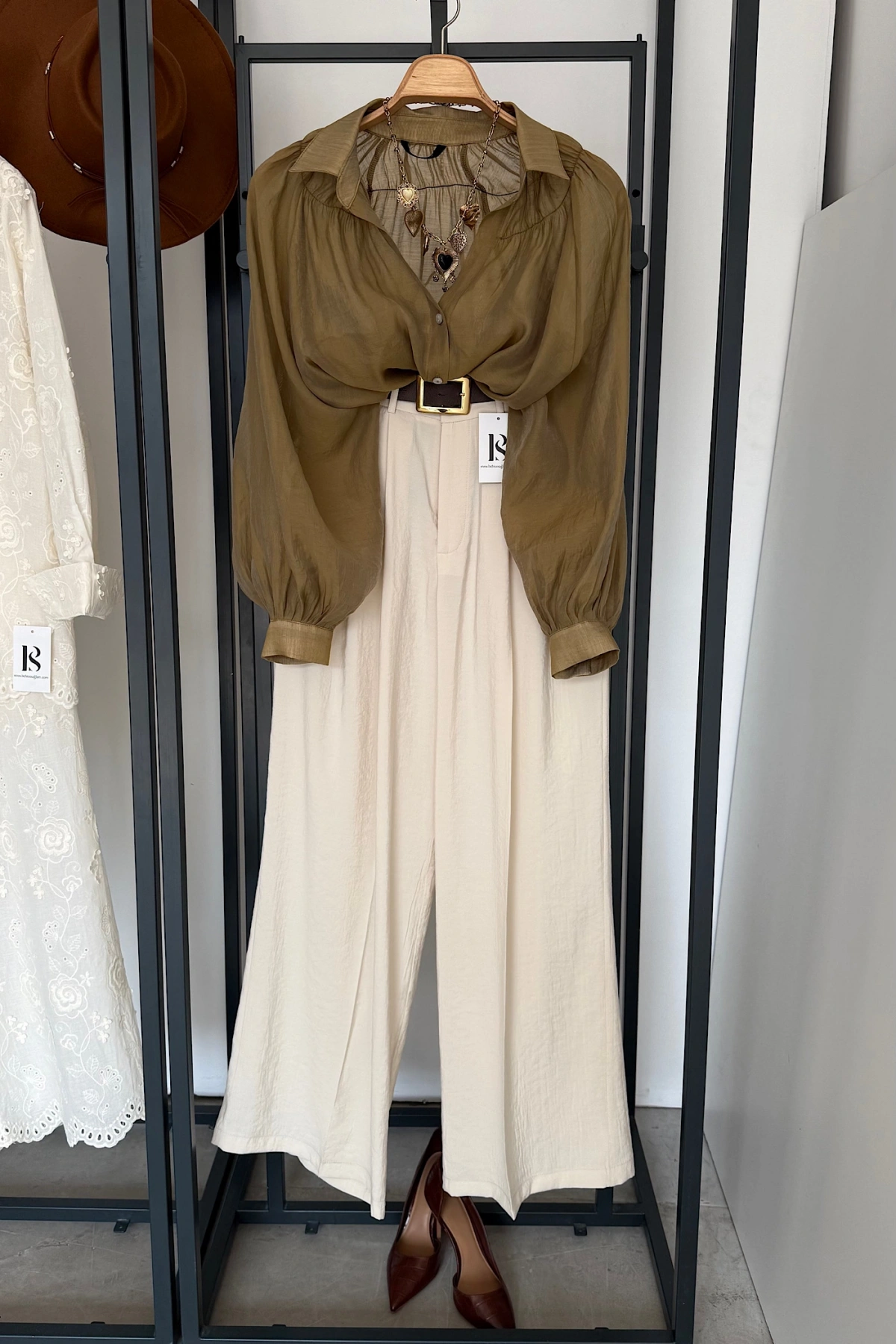 Balon Kol Dökümlü Gömlek Olive