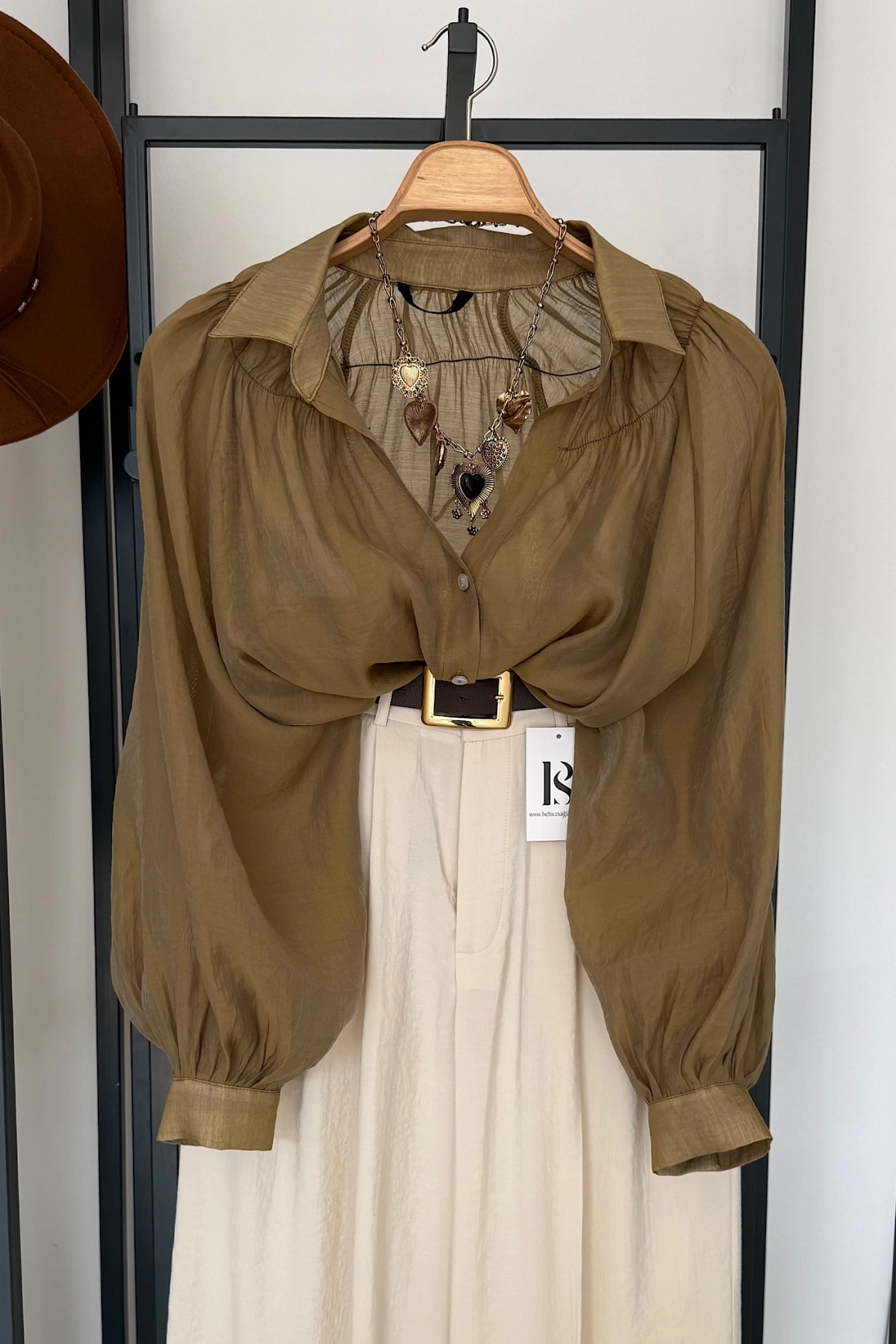 Balon Kol Dökümlü Gömlek Olive