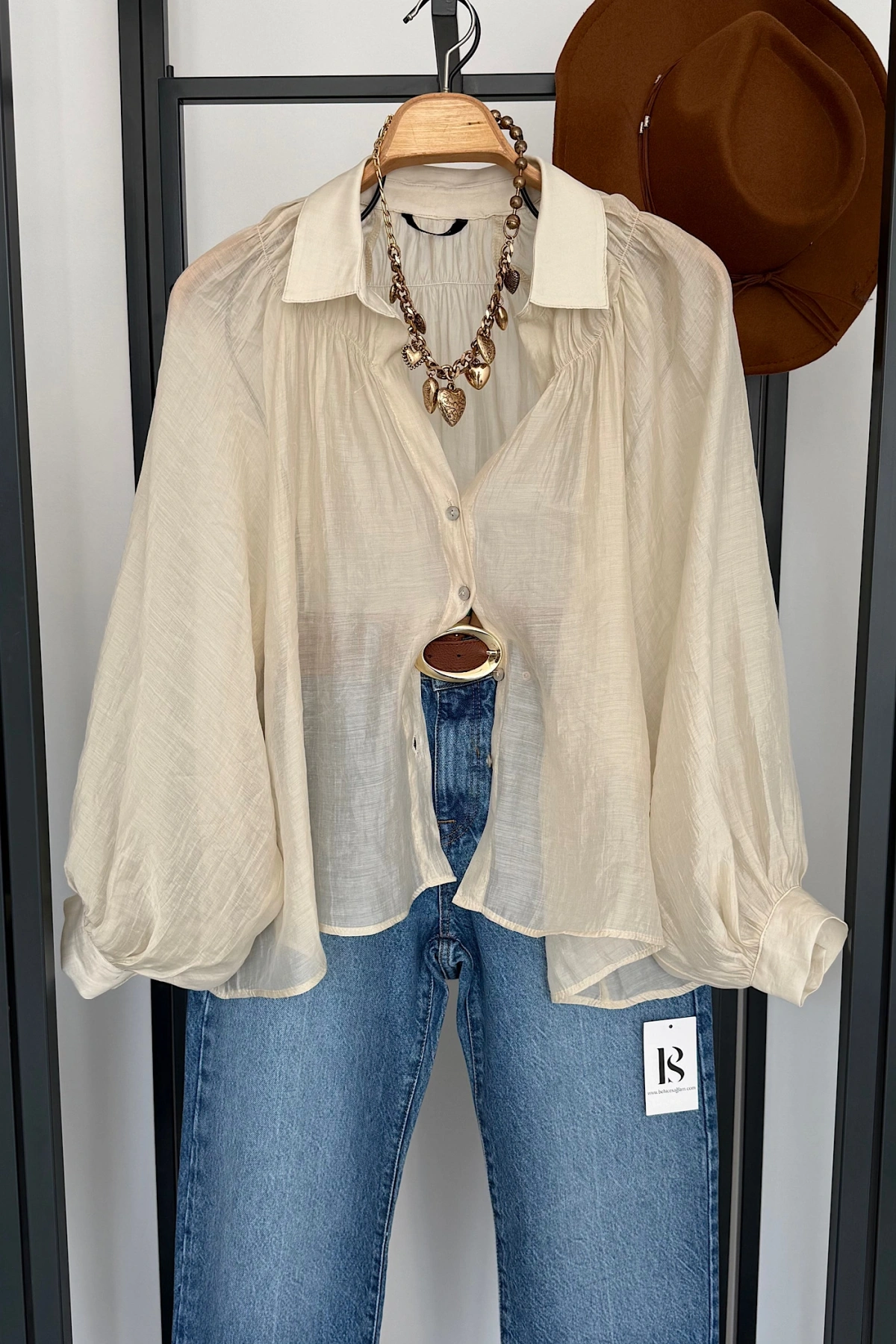 Balon Kol Dökümlü Gömlek Taş