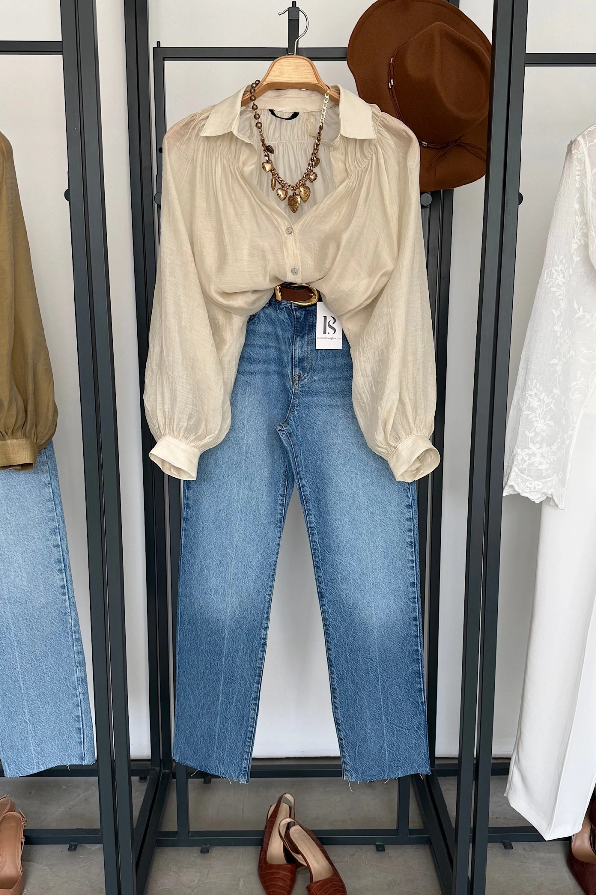 Balon Kol Dökümlü Gömlek Taş