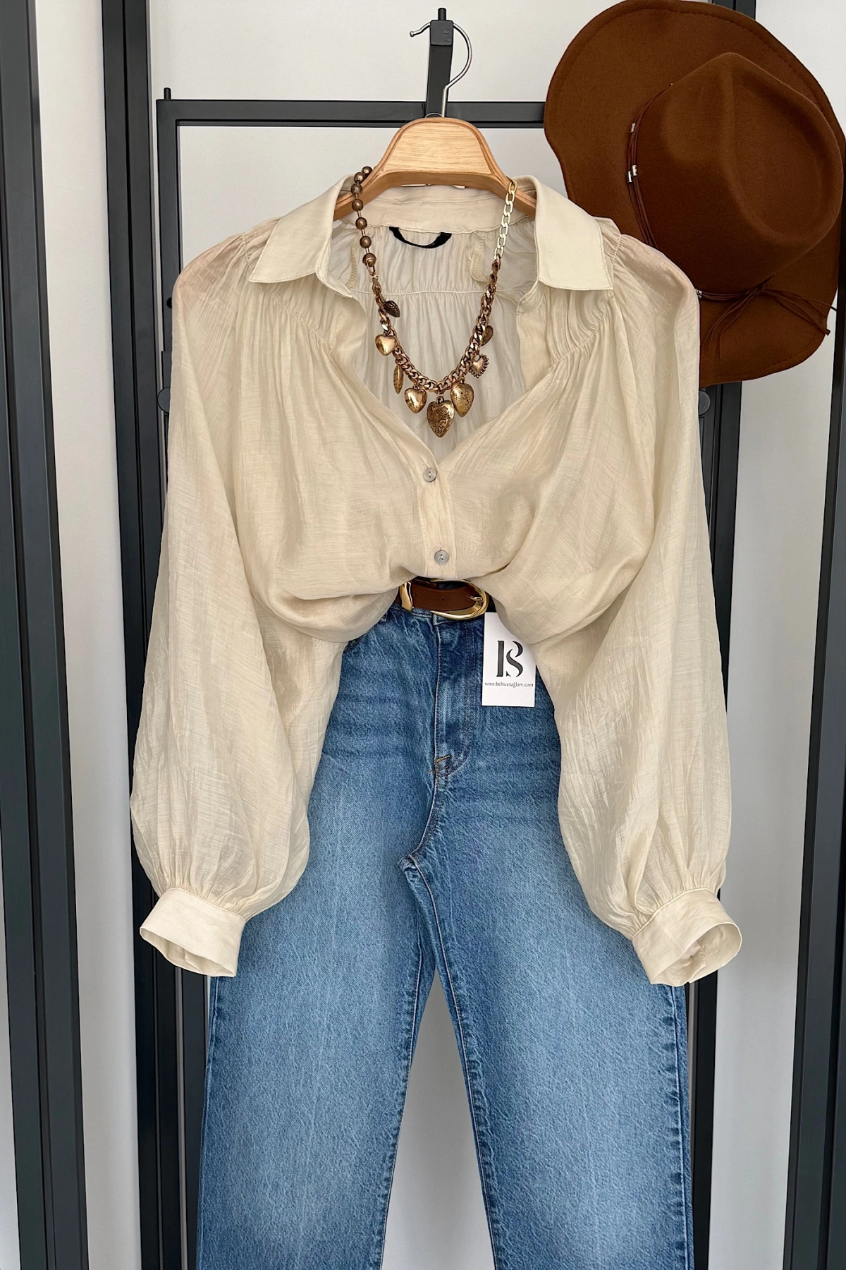 Balon Kol Dökümlü Gömlek Taş