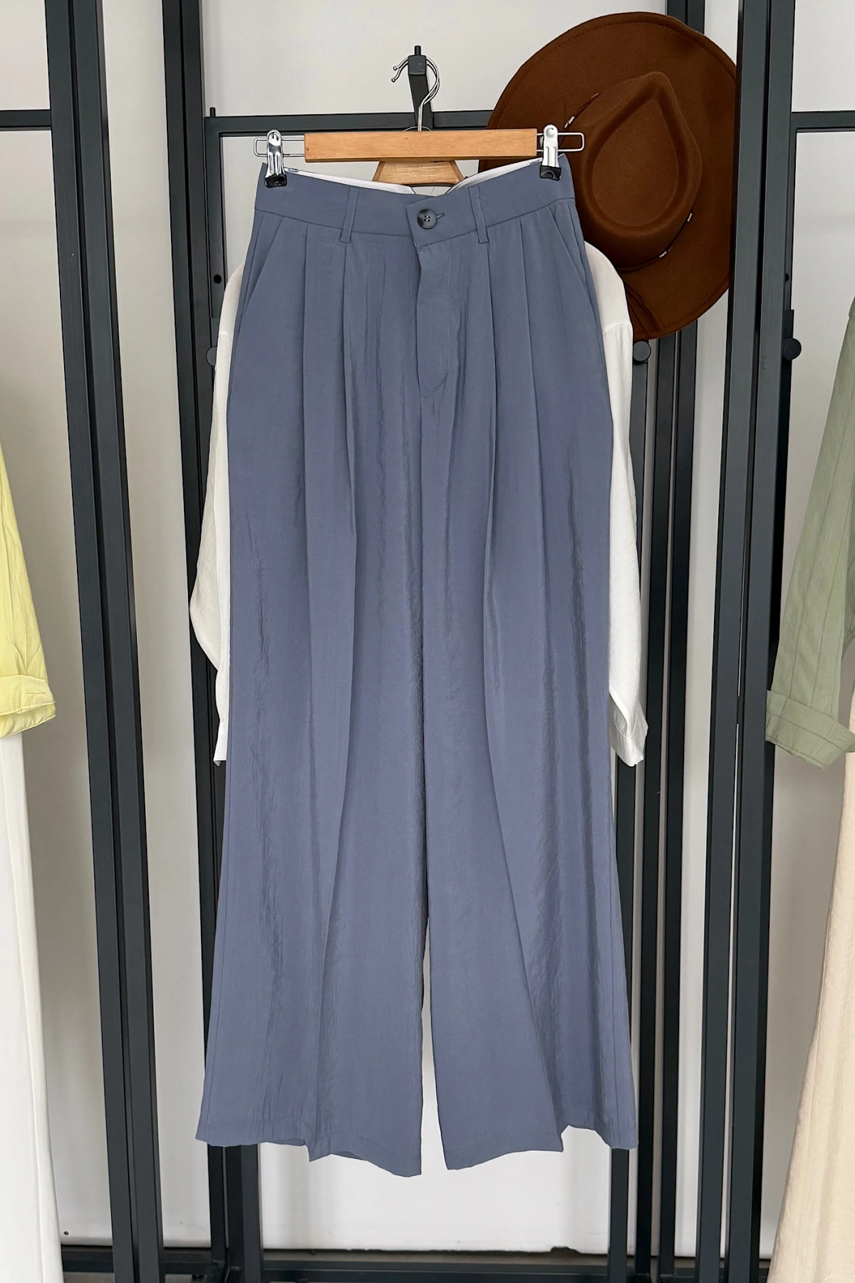 Bs Pile Detaylı Modal Pantolon Mavi