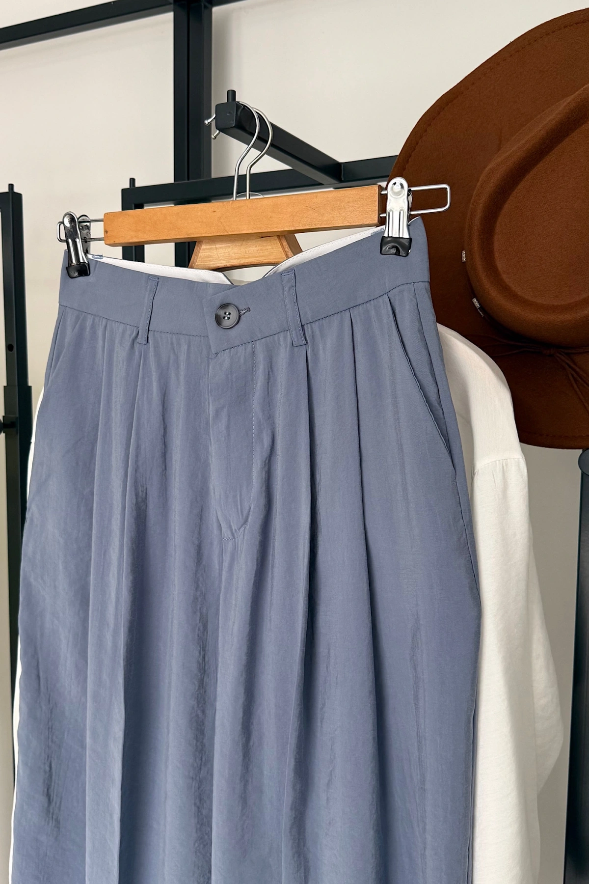 Bs Pile Detaylı Modal Pantolon Mavi