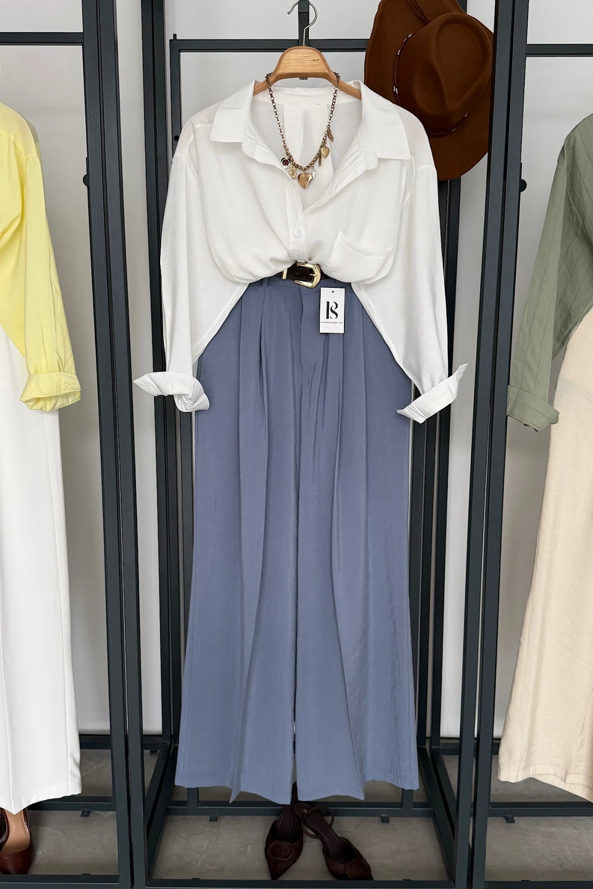 Bs Pile Detaylı Modal Pantolon Mavi