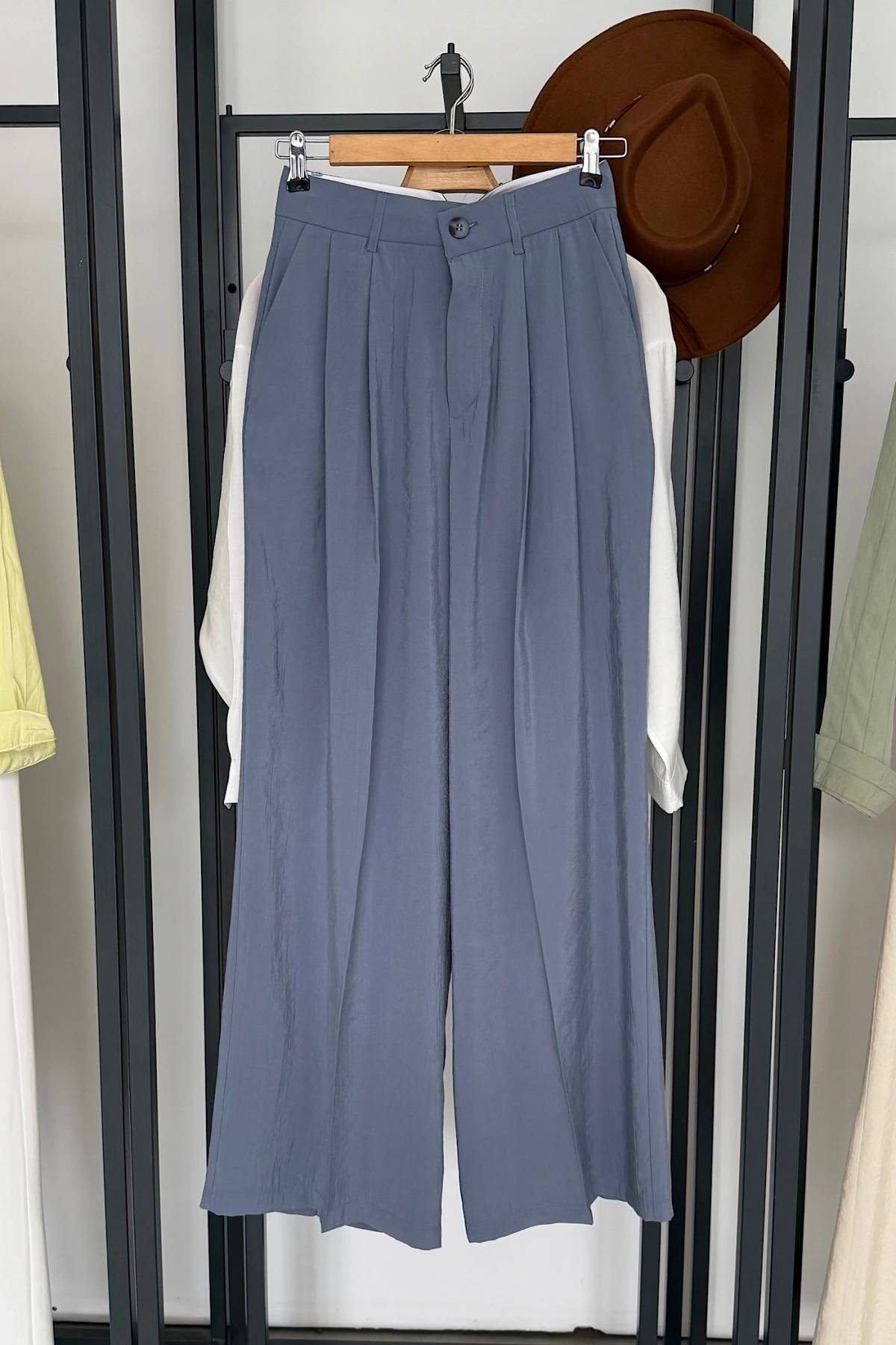 Bs Pile Detaylı Modal Pantolon Mavi