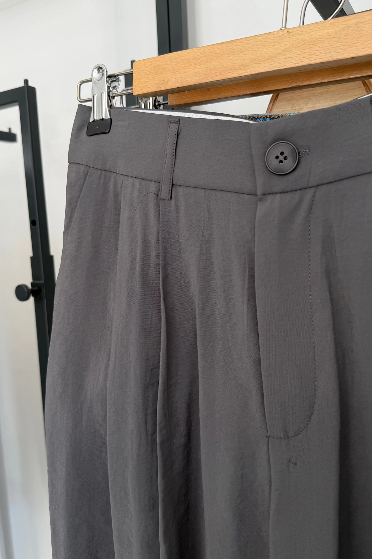 Bs Pile Detaylı Modal Pantolon Gri