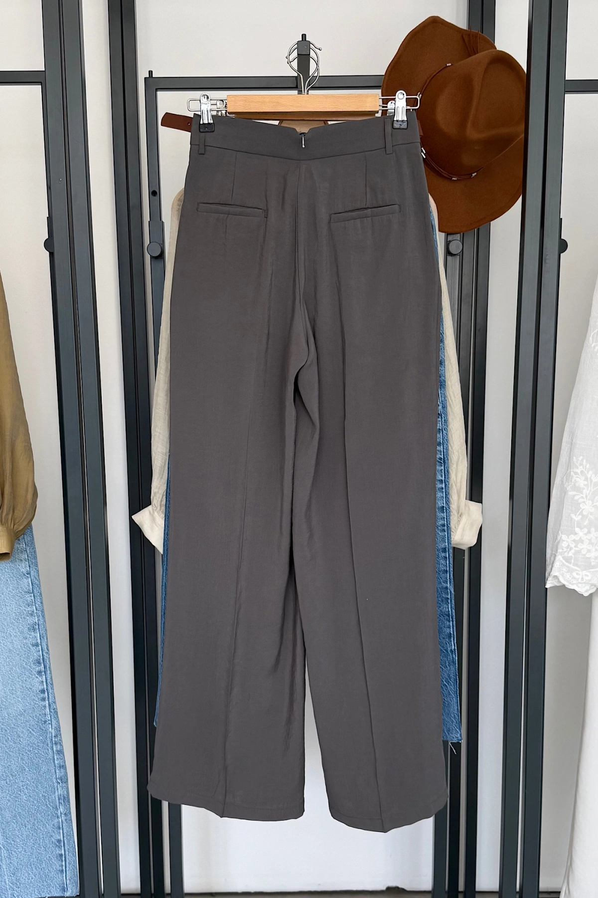 Bs Pile Detaylı Modal Pantolon Gri